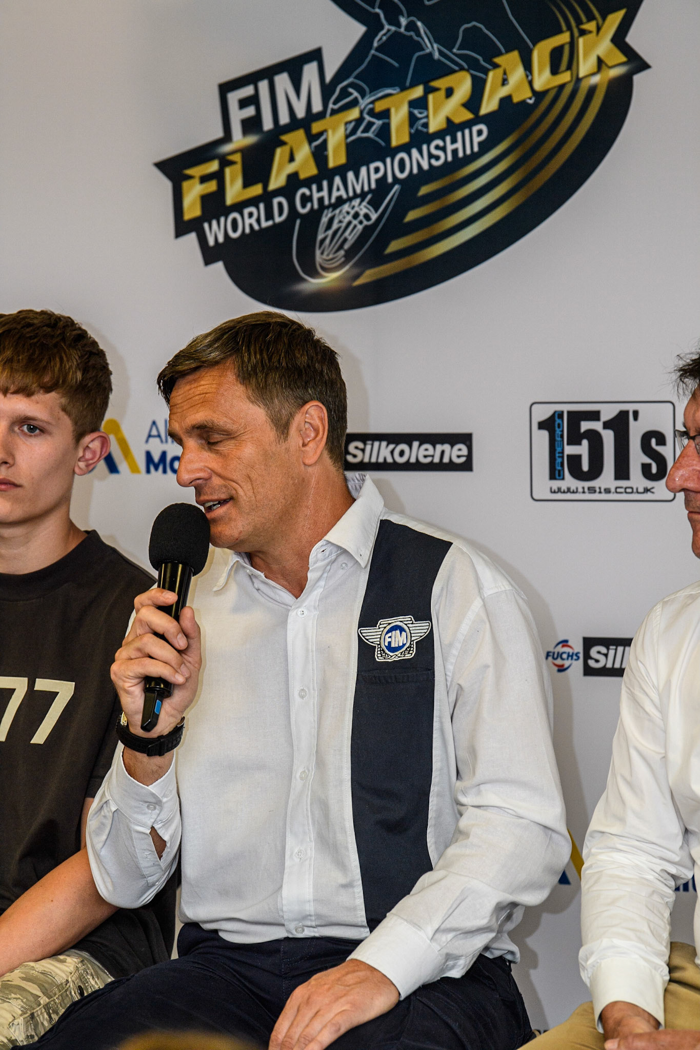 Phil Morris addresses the press during the FIM Flat Track World Championship &amp; FIM Women's Speedway Academy Launch at the National Speedway Stadium, Manchester on Monday 3rd July 2023. (Photo: Ian Charles | MI News)