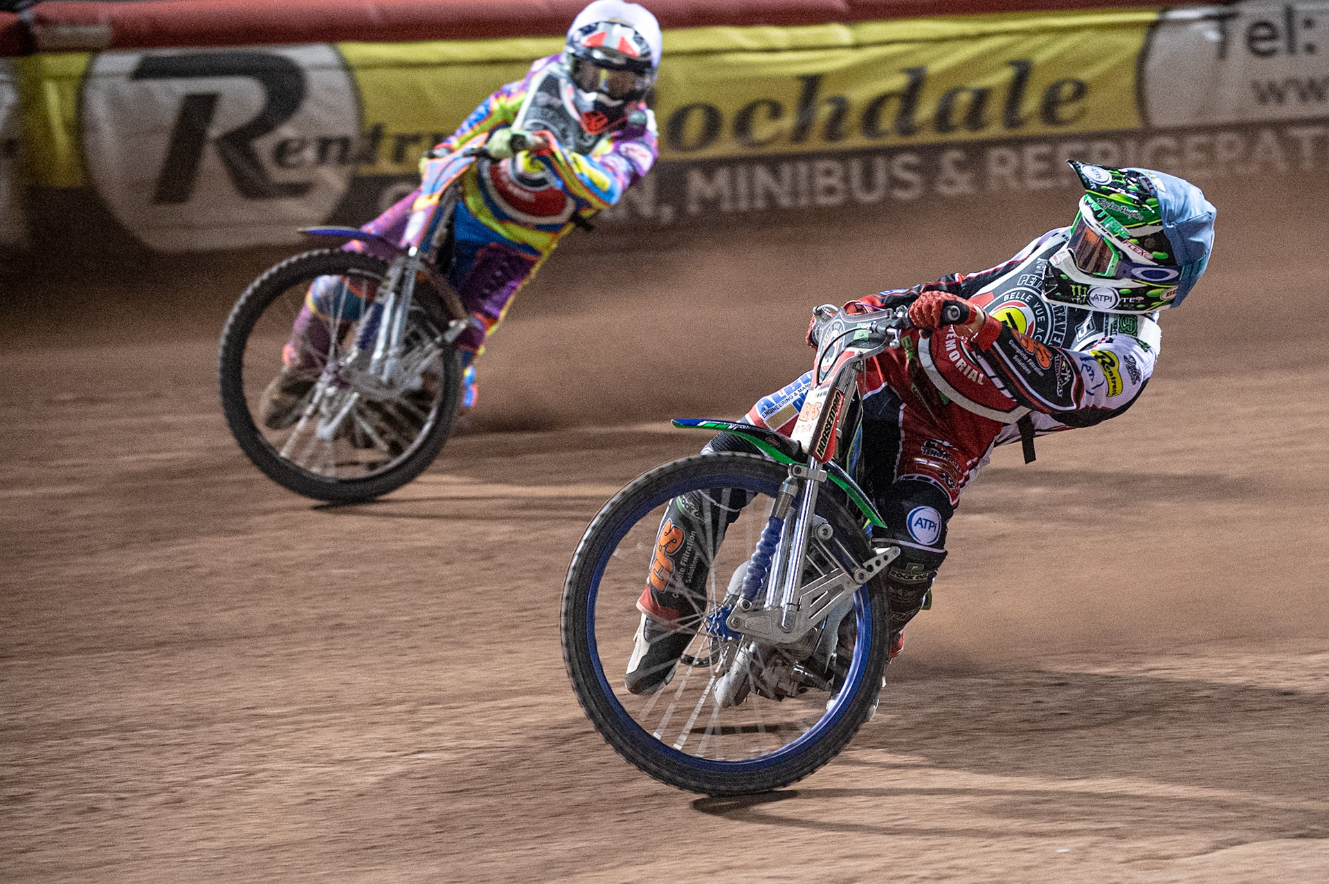 Photo: Ian CharlesDan Bewley (Blue) inside Rory Schlein (White)Peter Craven Memorial Trophy, National Speedway Stadium, Manchester Thursday  22  October  2020