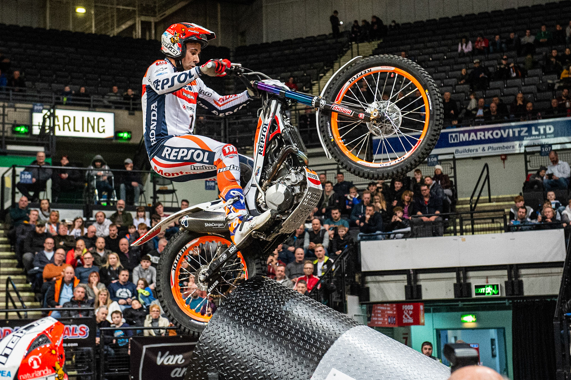 SHEFFIELD, ENGLAND  - DECEMBER 28TH  Tony Bou, Spain (Montessa) on Section 3 in the final  during the 25th Anniversary Sheffield Indoor Trial at the FlyDSA Arena, Sheffield on Saturday 28th December 2019. (Credit: Ian Charles | MI News)