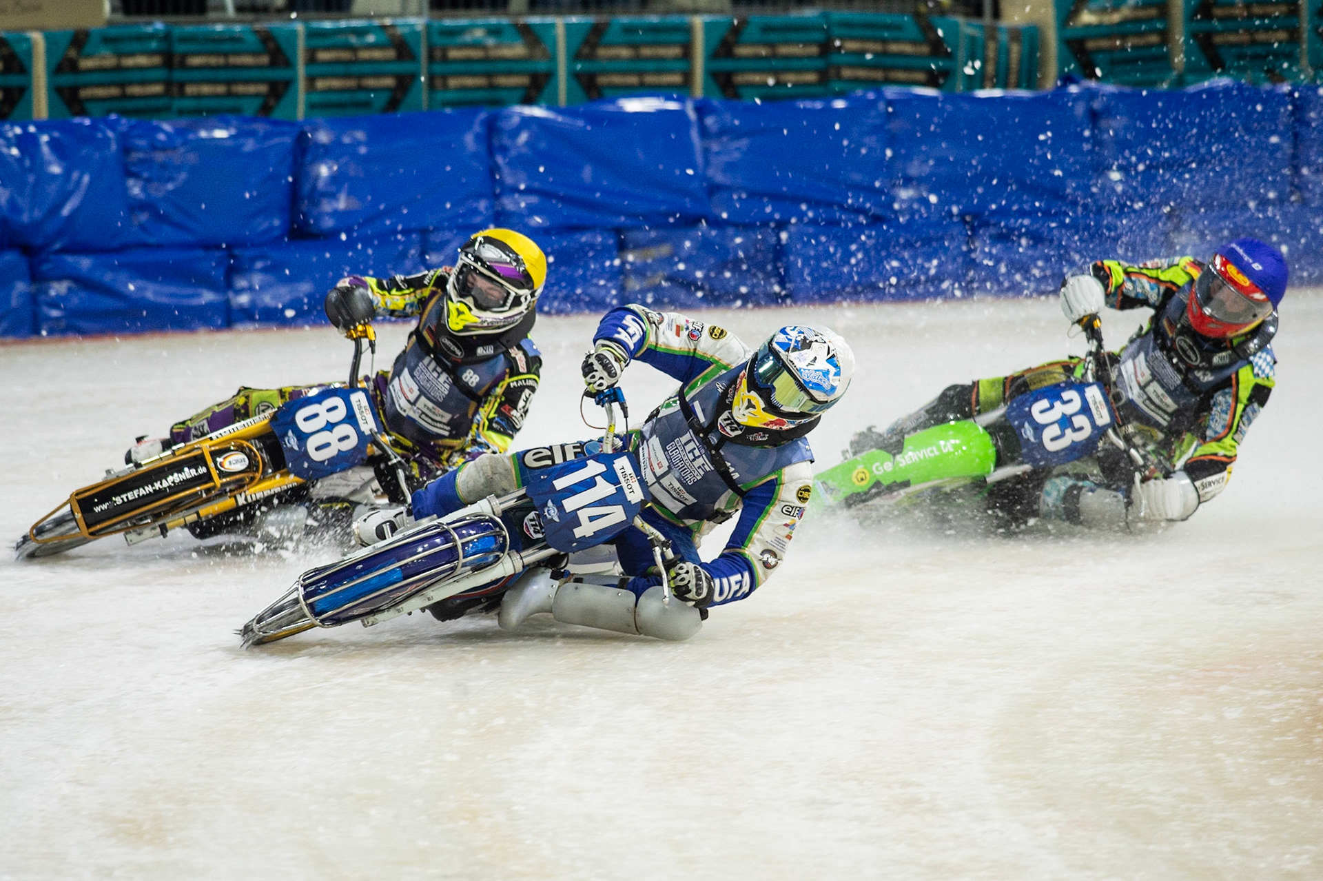 Photo: Ian Charles

Dinar Valeev (114) leads Max Niedermaier (88) and Johann Weber (33)

FIM Ice Speedway Gladiators World Championship, Event 5.2, Ice Rink Thialf, Heerenveen, Netherlands Sunday  31  March  2019