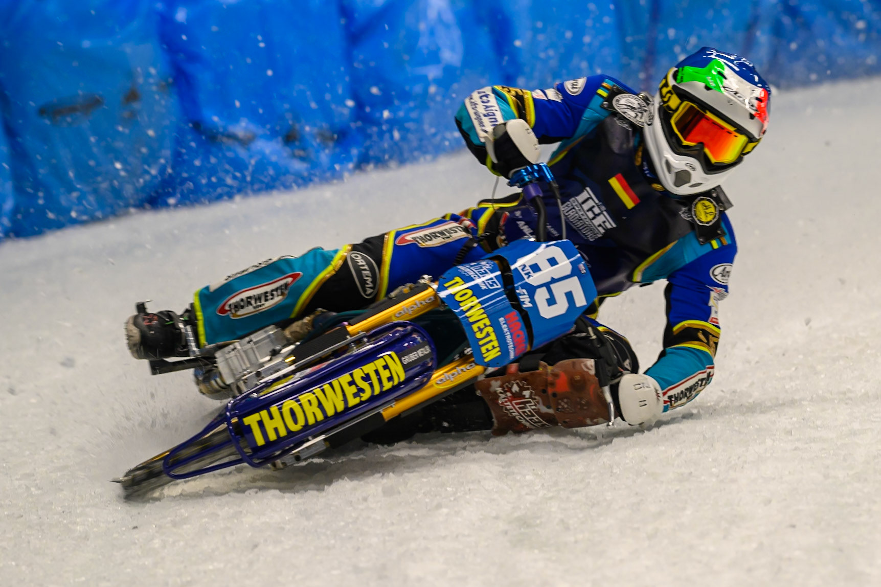 Luca Bauer (85) of Italy/Germany  in action during the Ice Speedway Gladiators World Championship Final 1 at Max-Aicher-Arena, Inzell on Saturday 14th March 2026. (Photo: Ian Charles | MI News)