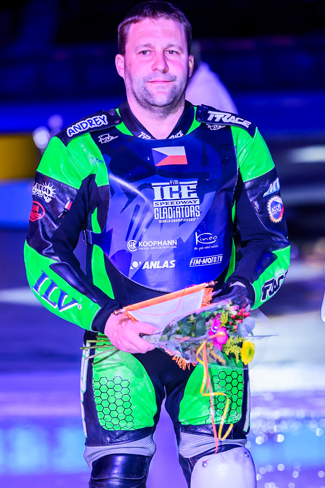 Andrej Divis (107) of Czechia during the FIM Ice Speedway Gladiators World Championship Final 3 at Ice Rink Thialf, Heerenveen on Saturday 11th April 2026. (Photo: Ian Charles | MI News)
