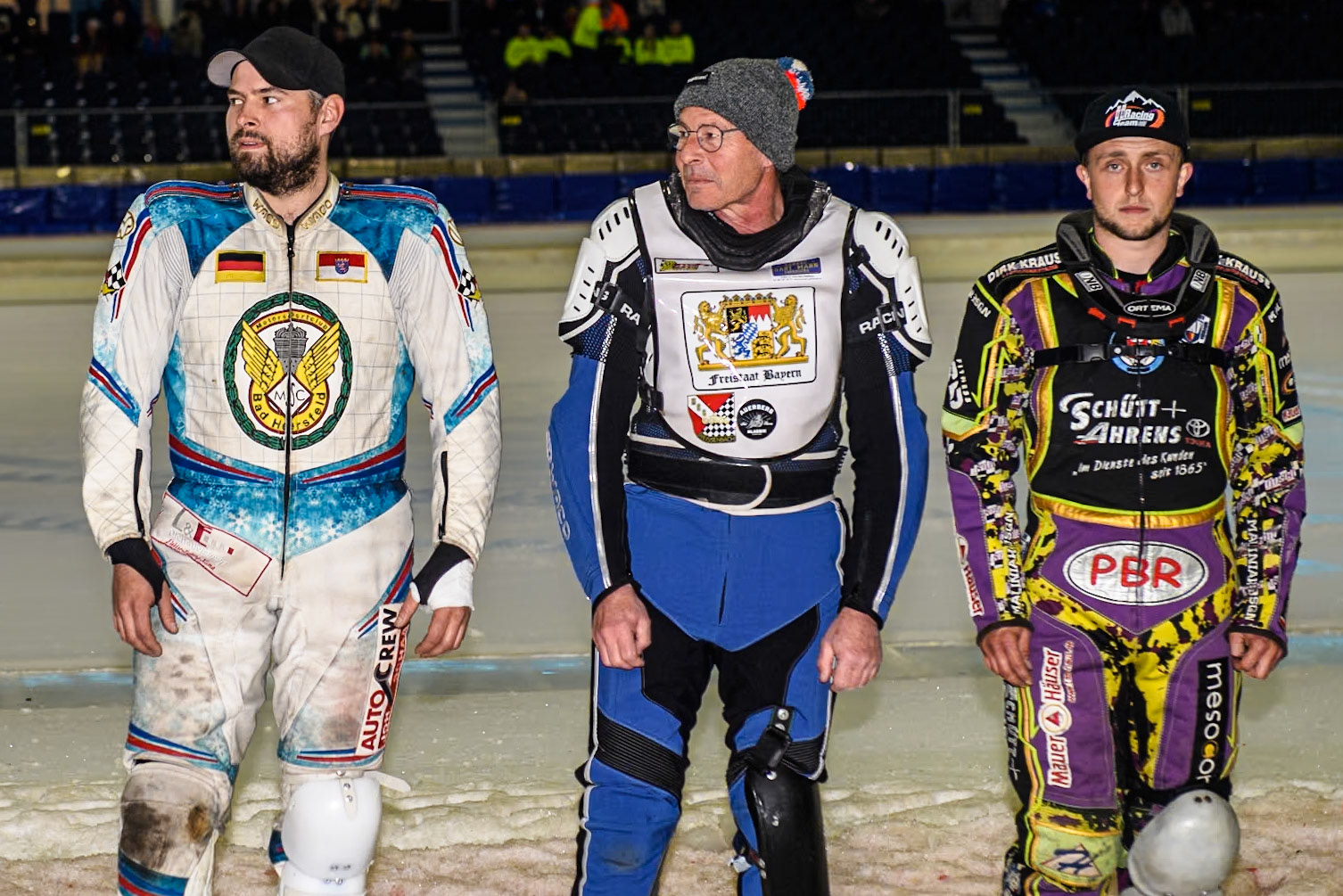 (L to R) Marc Geyer, Reserve Reinhard Greisel and Maximilian Niedermaier of Germany during the Roelof Thijs Bokaal at Ice Rink Thialf, Heerenveen, The Netherlands on Friday 5th April 2024. (Photo: Ian Charles | MI News)