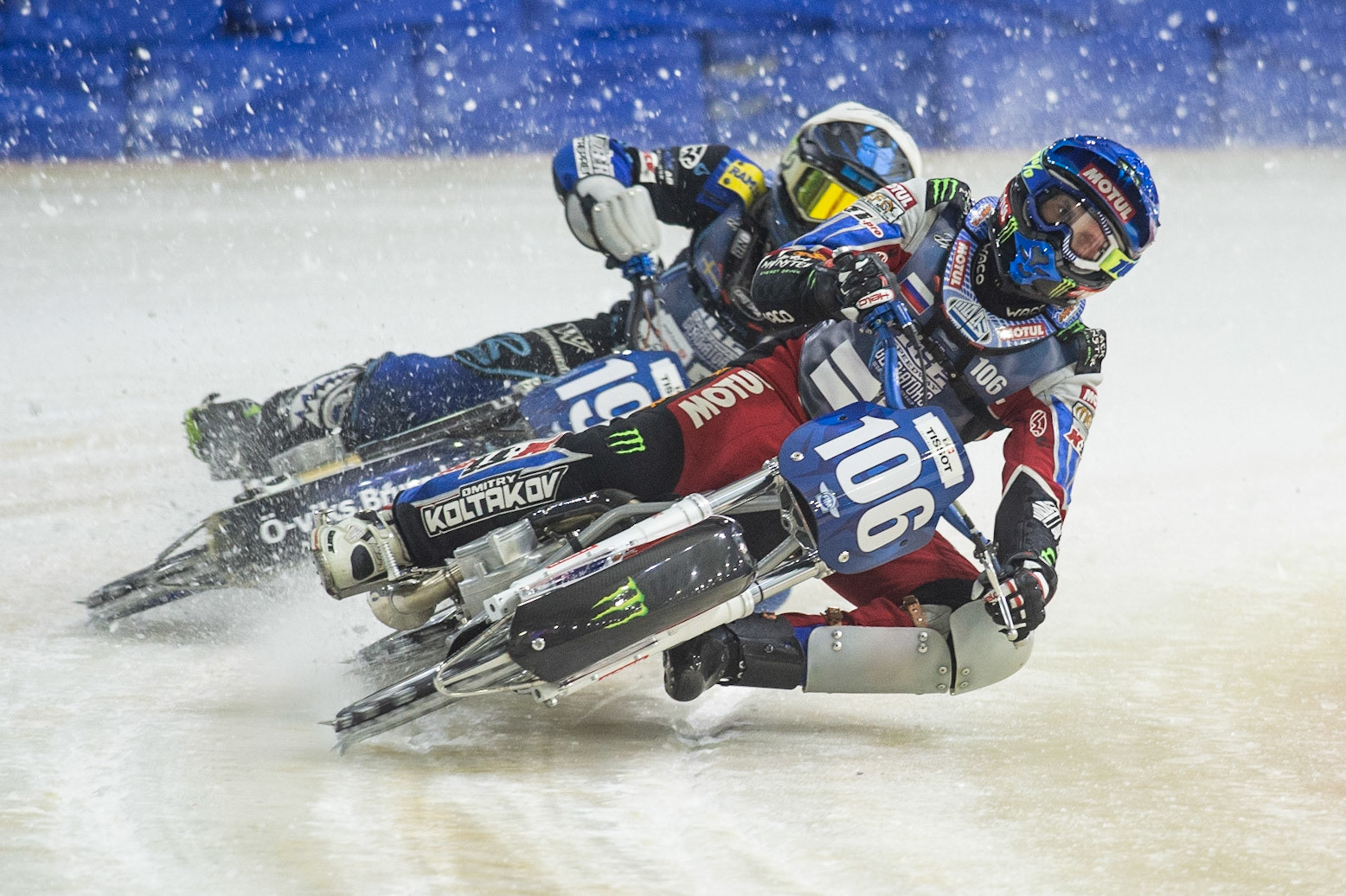 Photo: Ian Charles

Dmitri Koltakov (106) leads Niclas Svensson (192) (White)

FIM Ice Speedway Gladiators World Championship, Event 5.1, Ice Rink Thialf, Heerenveen, Netherlands Saturday  30  March  2019