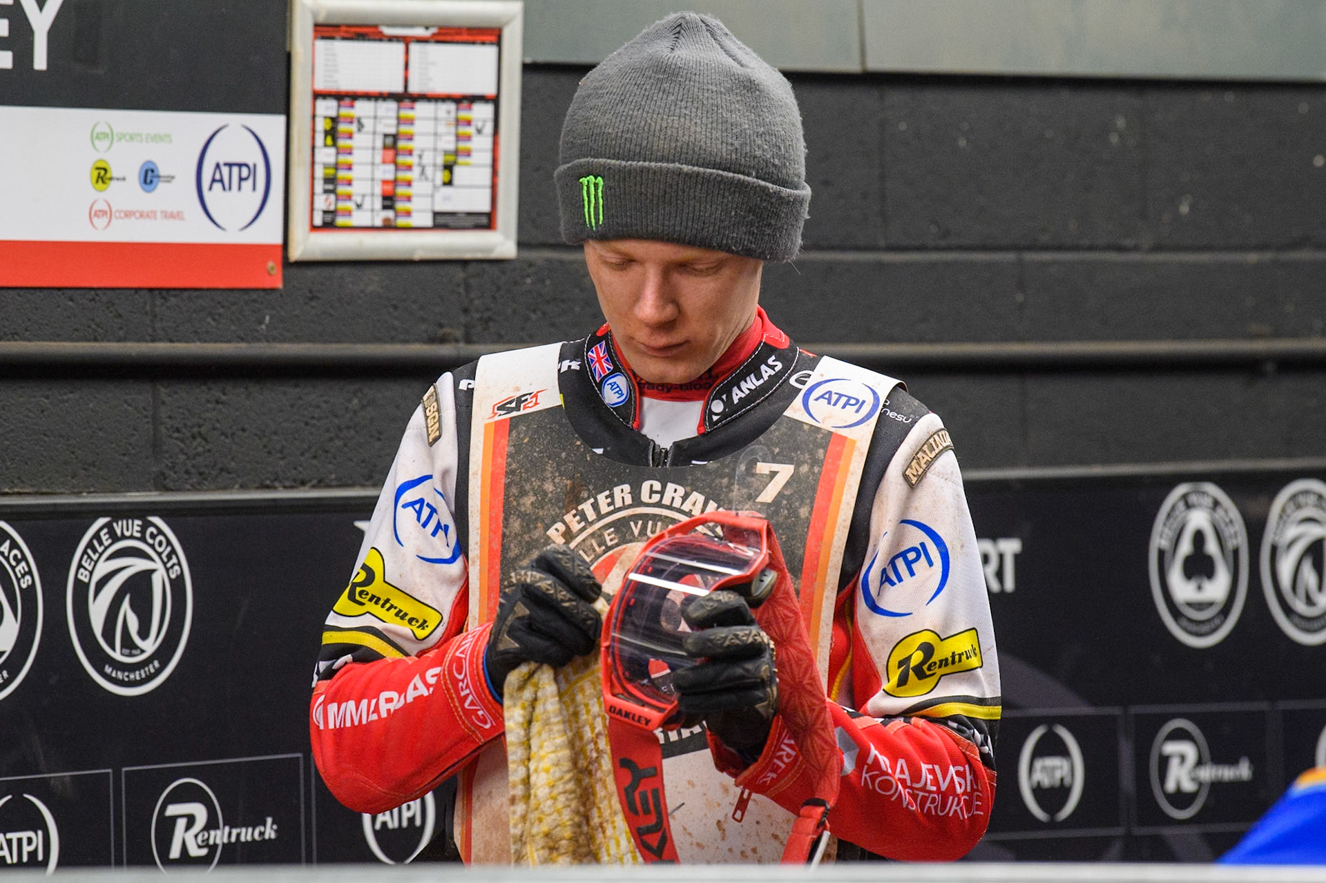 Dan Bewley prepares for his next heat during the Peter Craven Memorial Trophy at the National Speedway Stadium, Manchester on Monday 17th March 2025. (Photo: Ian Charles | MI News)