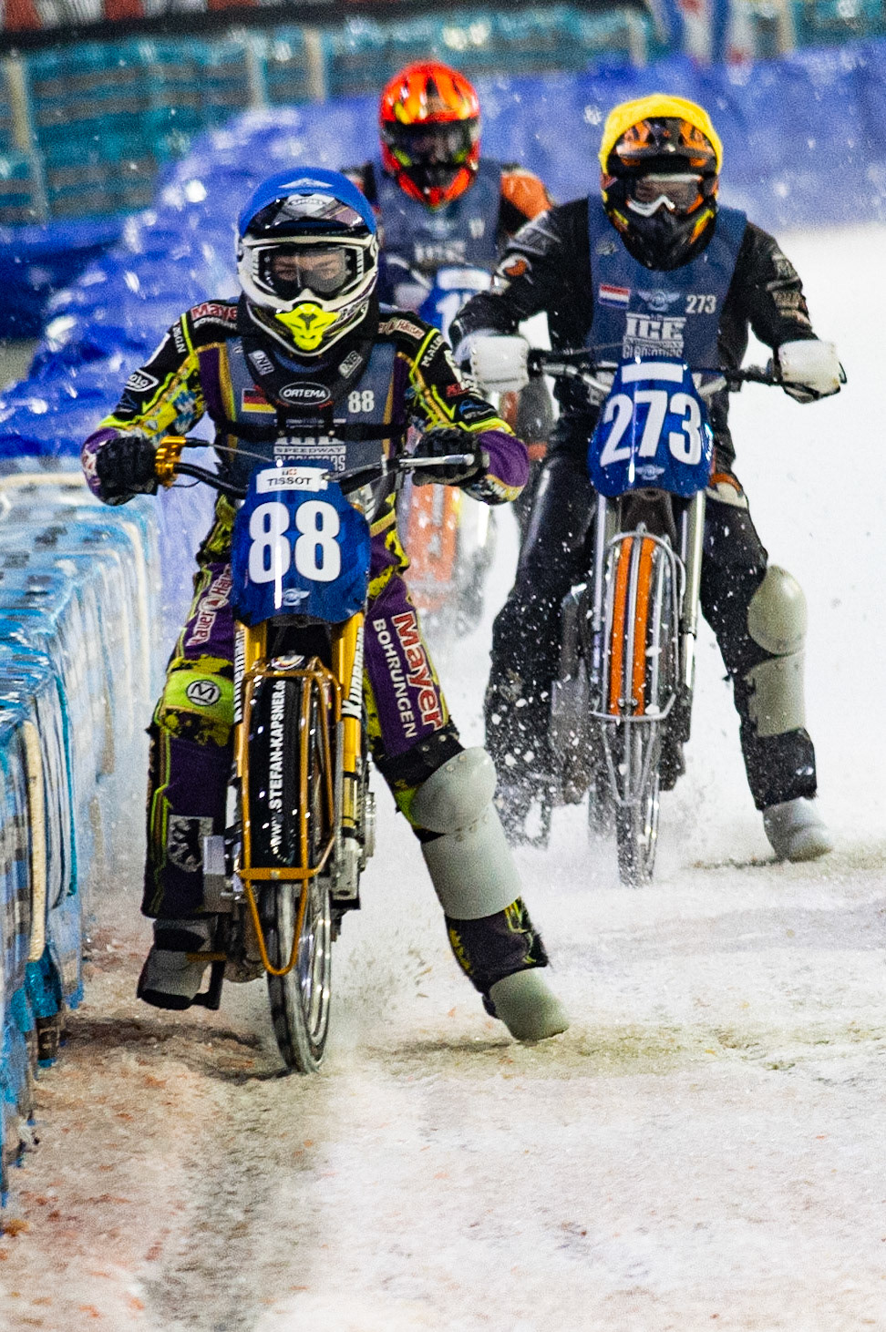 Photo: Ian Charles

Max Niedermaier (88) leads Jimmy Tuinstra (273) and Simon Reitsma (17) (Red)

FIM Ice Speedway Gladiators World Championship, Event 5.2, Ice Rink Thialf, Heerenveen, Netherlands Sunday  31  March  2019