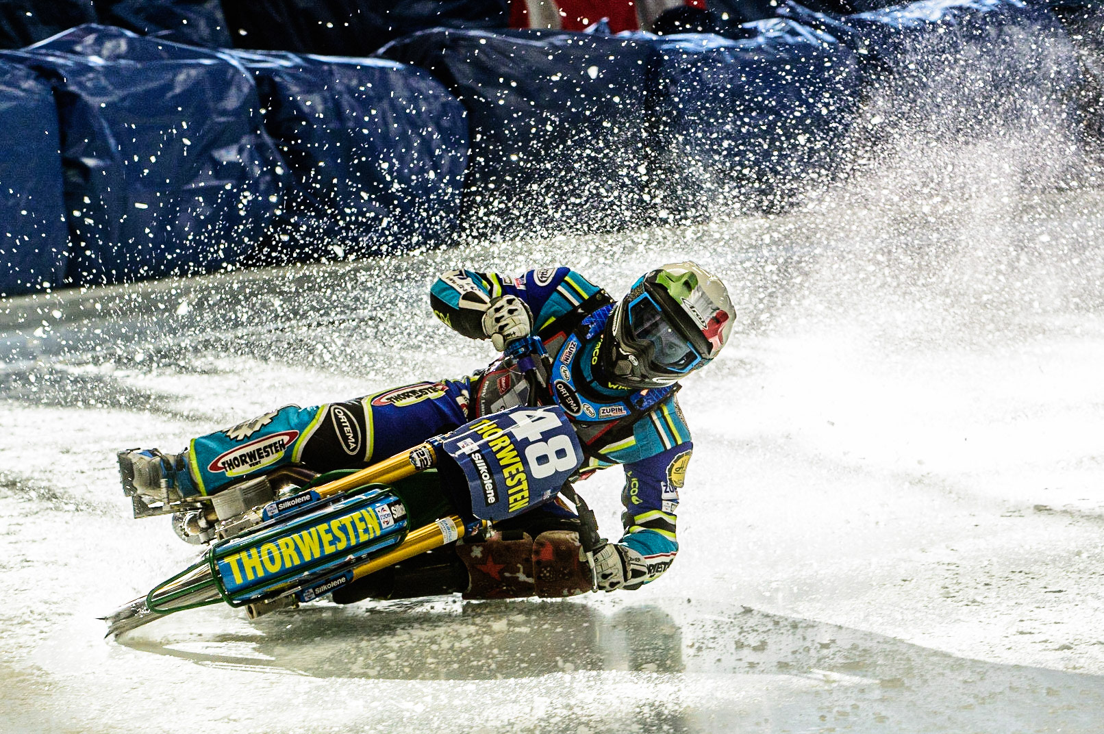 Luca Bauer (48) in action during the Ice Speedway Gladiators World Championship Final 1 at Max-Aicher-Arena, Inzell, Germany on Saturday 18th March 2023. (Photo: Ian Charles | MI News)