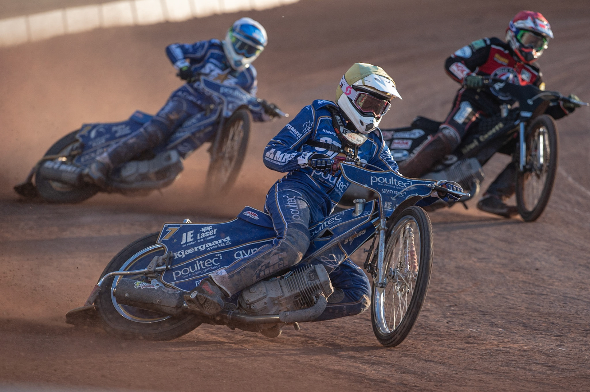 Photo: Ian Charles

Kasper Andersen  (Yellow) leads Lewis Kerr  (White) and ​Ricky Wells​​  (Red)

Belle Vue Aces v Kings Lynn Stars, British Speedway Premiership, Belle Vue National Speedway Stadium, Manchester, Thursday 16  May  2019