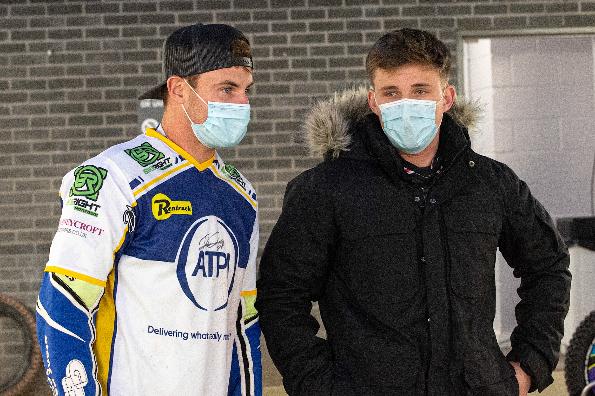 Photo: Ian CharlesRichie Worrall of the 'ATPI' All Stars (left) with Kyle Bickley of Belle Vue 'BikeRight' AcesBelle Vue ‘Bikerite ’Aces v ‘ATPI’ All Stars, Premiership Challenge, National Speedway Stadium, Manchester Thursday  24  September  2020