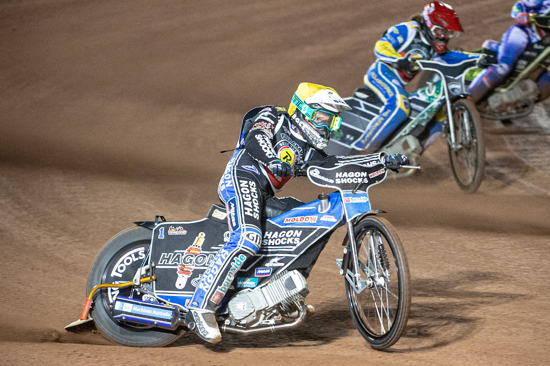 Photo: Ian CharlesJason Doyle (Yellow) leads Richard Lawson (Red)Peter Craven Memorial Trophy, National Speedway Stadium, Manchester Thursday  22  October  2020