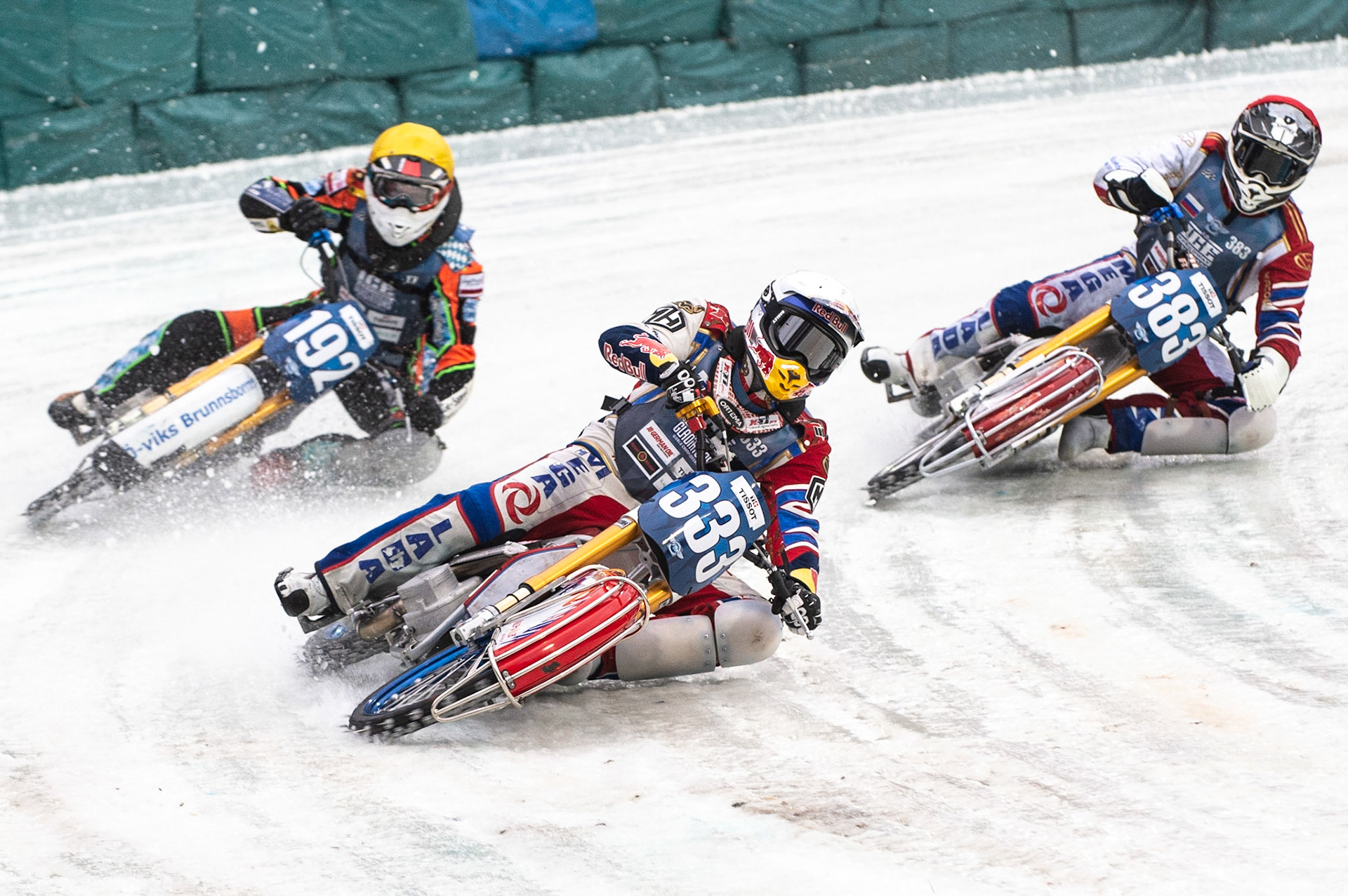 Photo: Ian Charles

Danil Ivanov (333) leads Markus Jell (17) (on 192 bike) and Nikita Toloknov (383)

FIM Ice Speedway Gladiators World Championship, Final 3.2, Horst-Dohm Eisstadion, Berlin, Germany Sunday  3  March  2019
