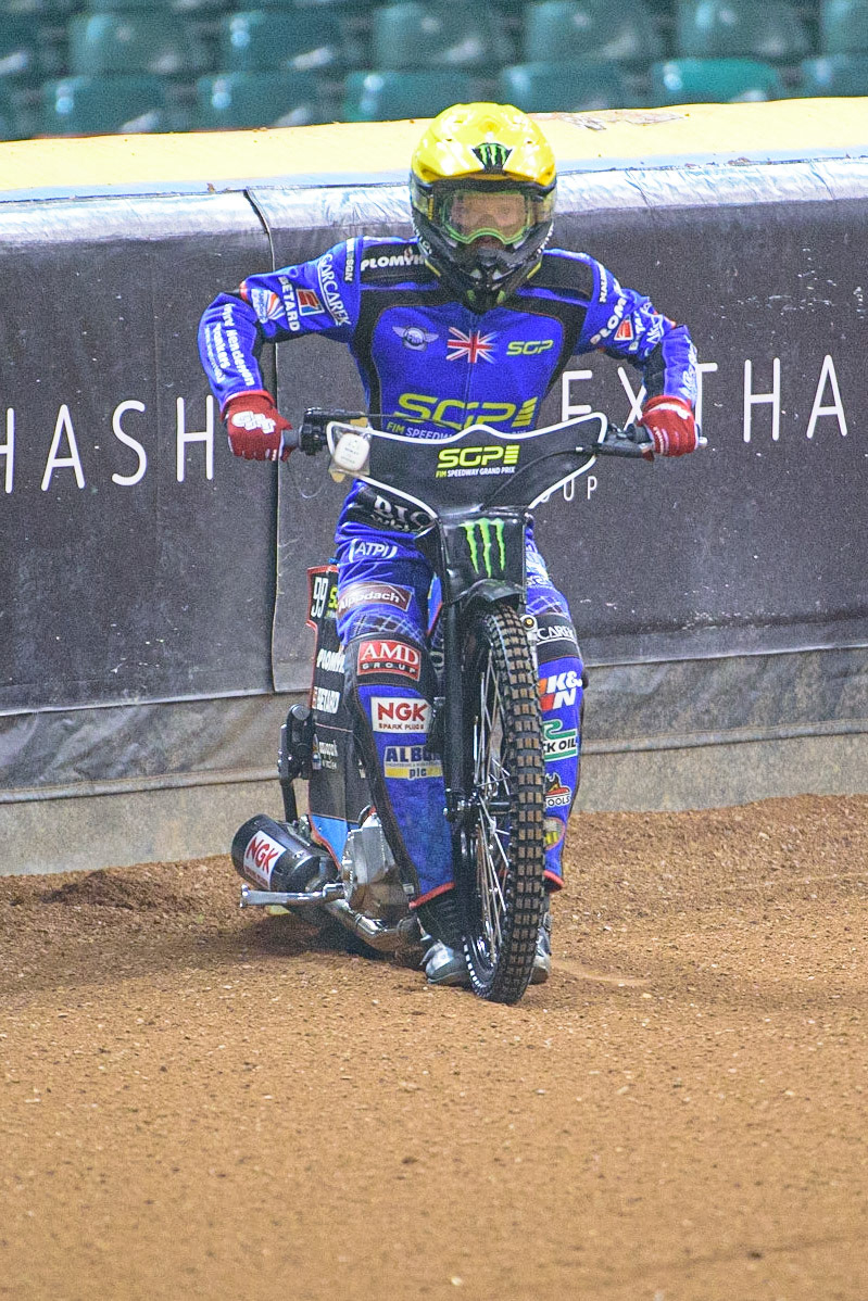 Dan Bewley (99) tries a practice start  during the FIM  Speedway Grand Prix of Great Britain at the Principality Stadium, Cardiff on Saturday 13th August 2022. (Credit: Ian Charles | MI News