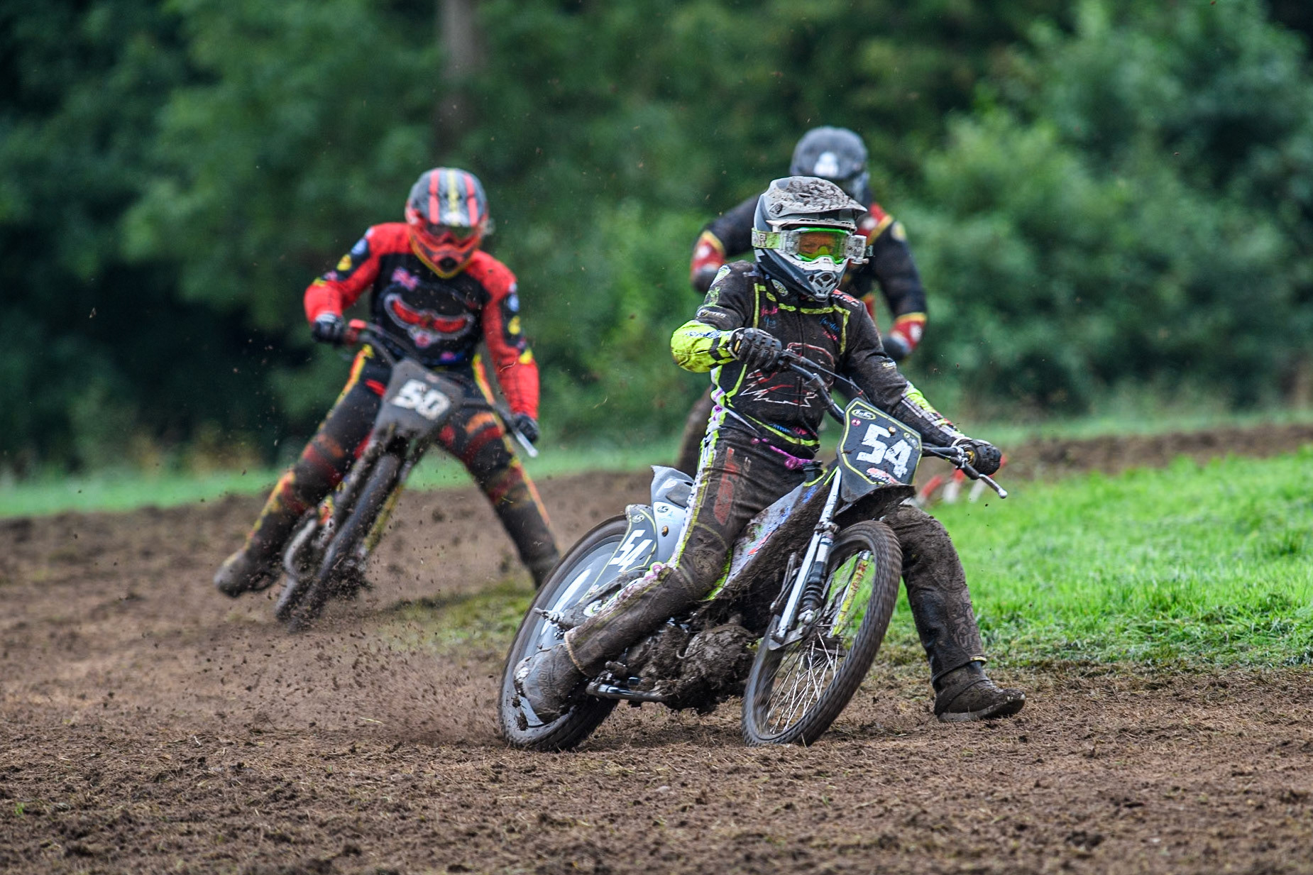 Ian Clark (54) leading Adam Hawker (50) and Paul Smith (80) in the GT140 Support Class during the ACU British Upright Championships at Woodhouse Lance, Gawsworth, Cheshire on Sunday 8th September 2024. (Photo: Ian Charles | MI News)