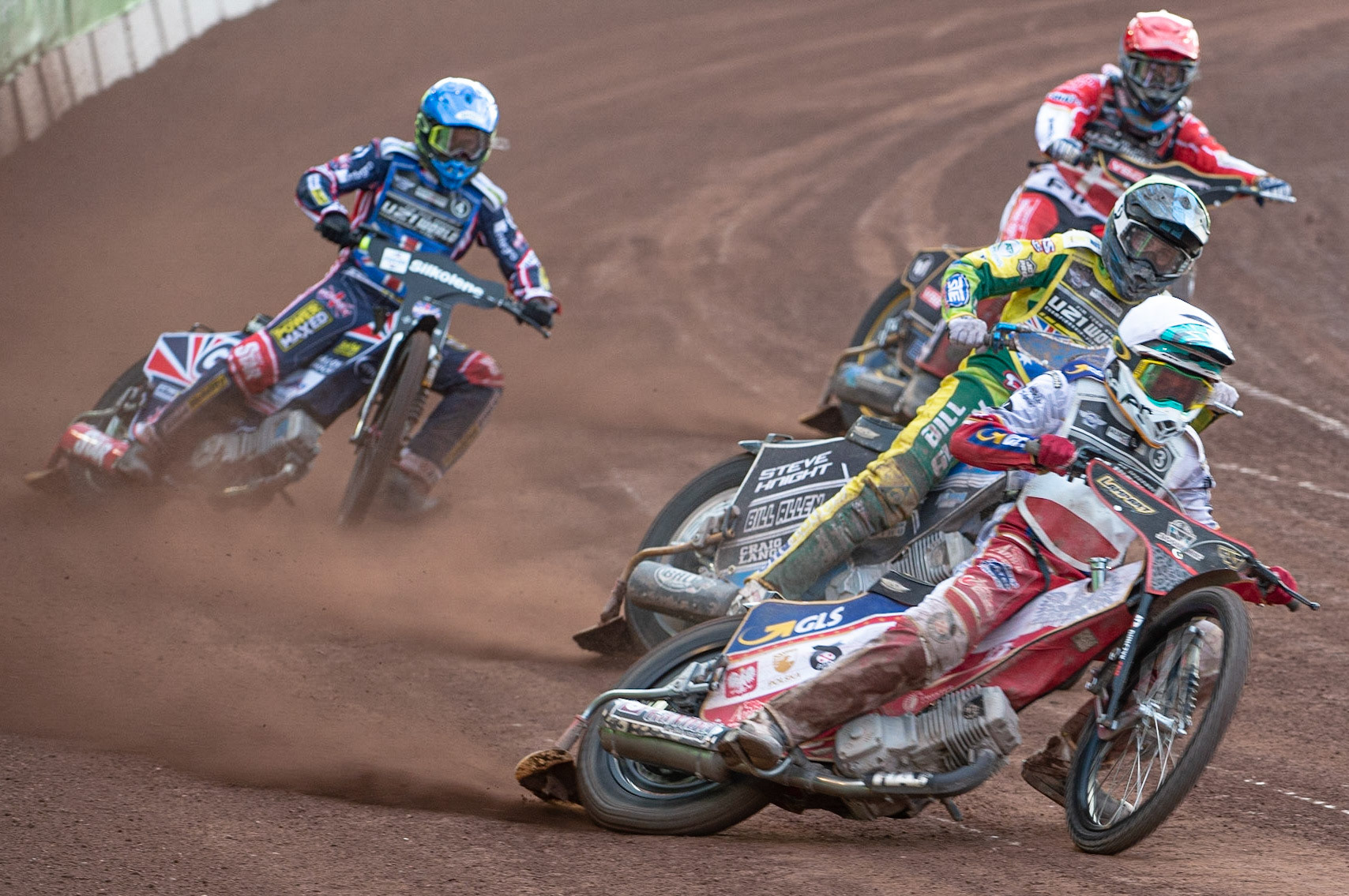 Photo: Ian Charles

Wiktor Lampart (White) leads Jordan Stewart (Yellow) Frederik Jacobsen (Red) and Kyle Bickley (Blue)

FIM Team Speedway U-21 World Championship, National Speedway Stadium, Manchester Friday 12 July  2019