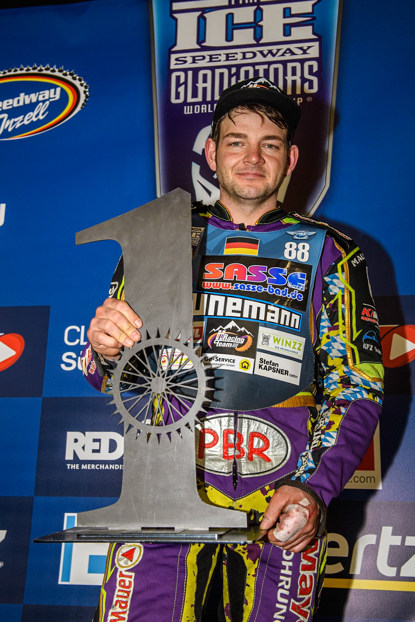 Germany's Max Niedermaier (88) The winner of Saturday’s Grand Final during the FIM Ice Speedway Gladiators World Championship Final 1 at the Max-Aicher-Arena, Inzell on Saturday 23 March 2024. (Photo: Ian Charles | MI News)