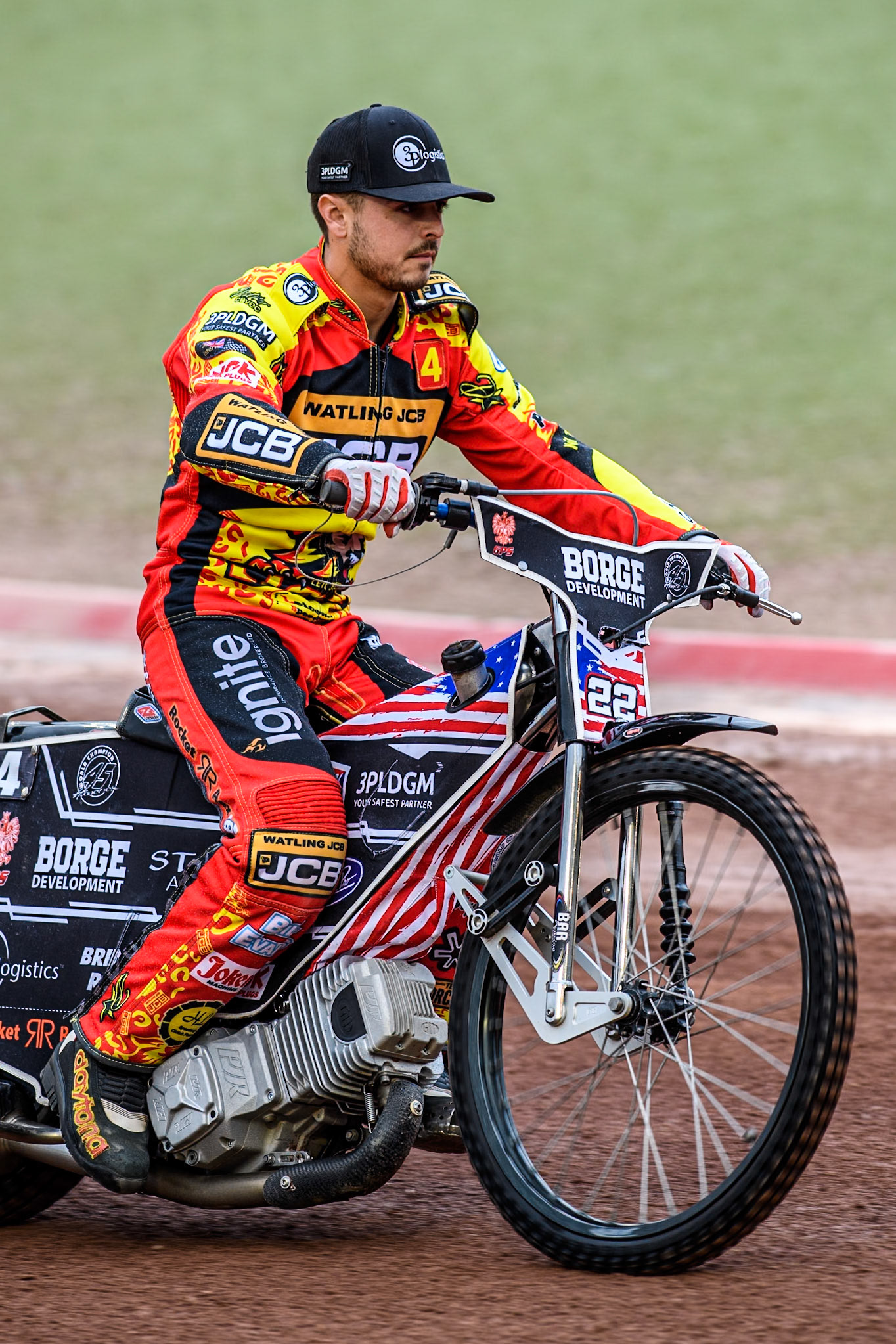 Leicester Lions' Luke Becker on the parade during the Rowe Motor Oil Premiership match between Belle Vue Aces and Leicester Lions at the National Speedway Stadium, Manchester on Monday 24th June 2024. (Photo: Ian Charles | MI News)