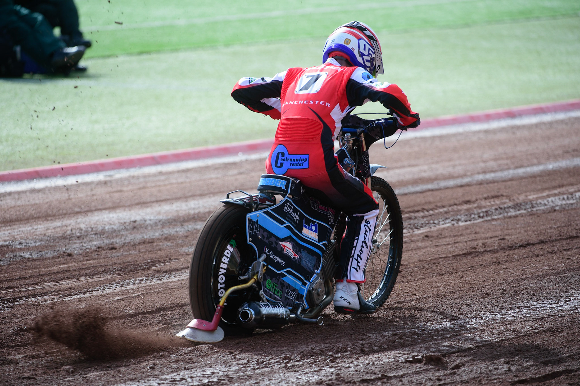 MANCHESTER, UK. MAR 14TH Freddie Hodder does a practice start during the Belle Vue Speedway Media Day at the National Speedway Stadium, Manchester on Monday 14th March 2022. (Credit: Ian Charles | MI News)