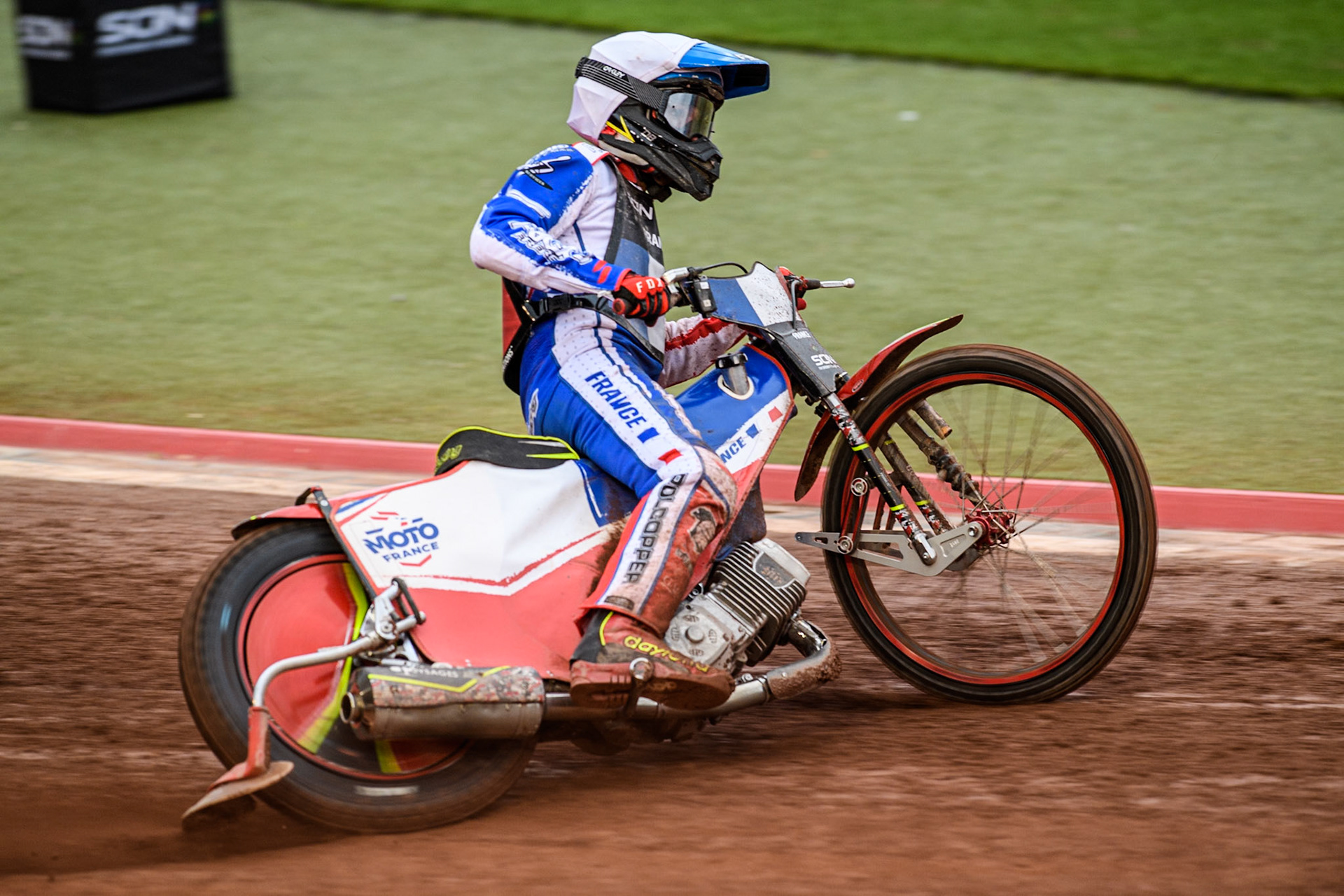 Jesse Mustonen of Finland in action during the Monster Energy FIM Speedway of Nations Semi-Final 1 at the National Speedway Stadium, Manchester on Tuesday 9th July 2024. (Photo: Ian Charles | MI News)
