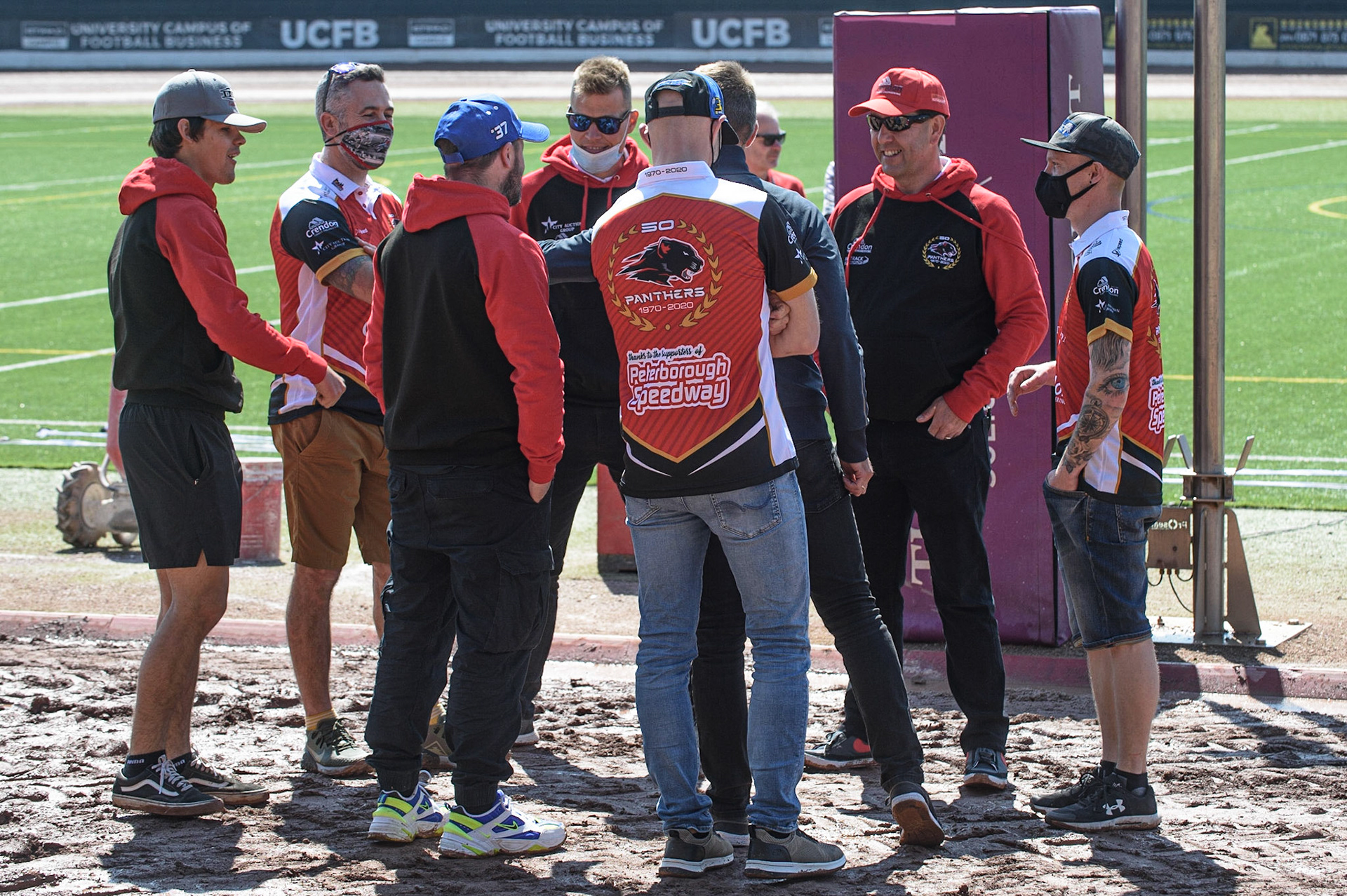 MANCHESTER, UK. MAY 31ST  The Peterborough Crendon Panthers on their pre meeting track walk during the SGB Premiership match between Belle Vue Aces and Peterborough at the National Speedway Stadium, Manchester on Monday 31st May 2021. (Credit: Ian Charles | MI News)