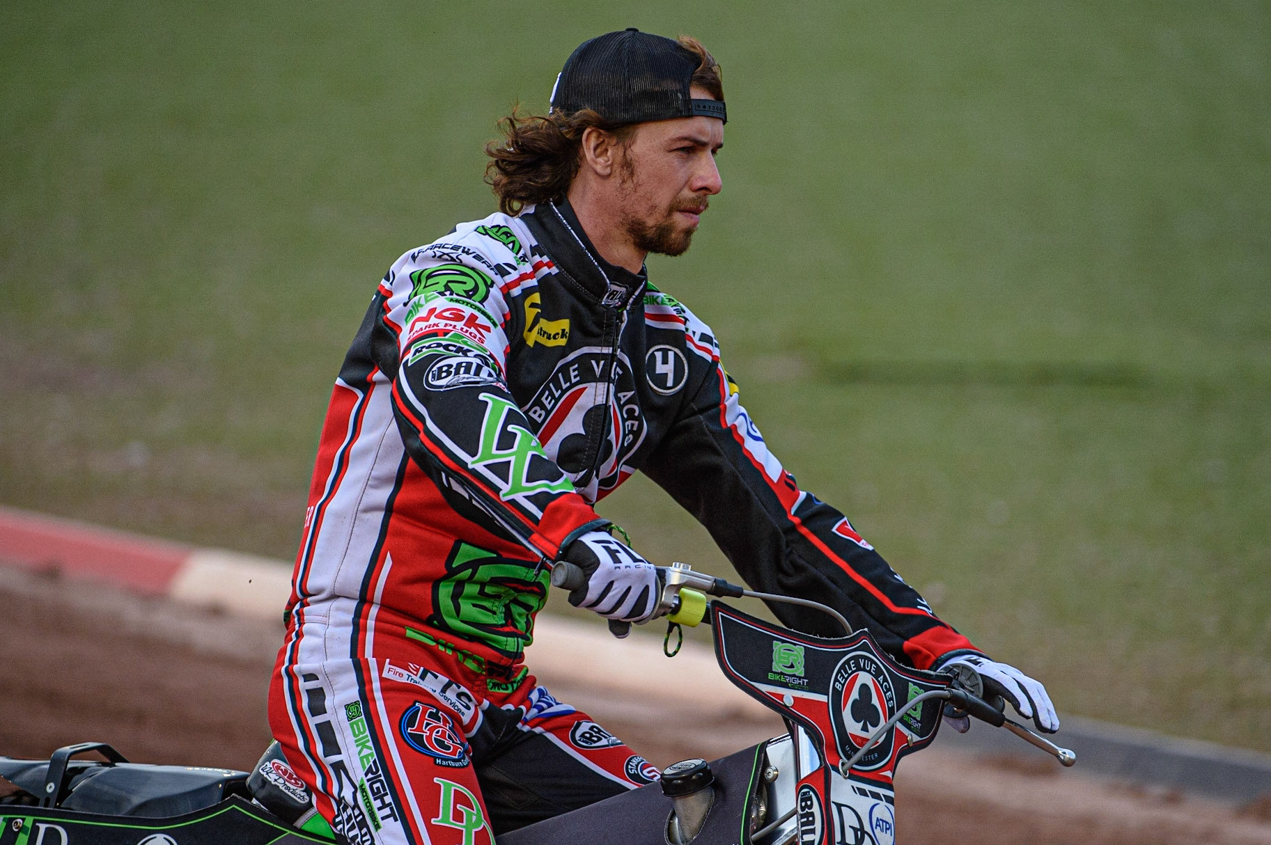 MANCHESTER, UK. AUGUST 23RD     Belle Vue BikeRight Aces  Charles Wright  on the pre match parade during the SGB Premiership match between Belle Vue Aces and King's Lynn Stars at the National Speedway Stadium, Manchester on Monday 23rd August 2021. (Credit: Ian Charles | MI News)