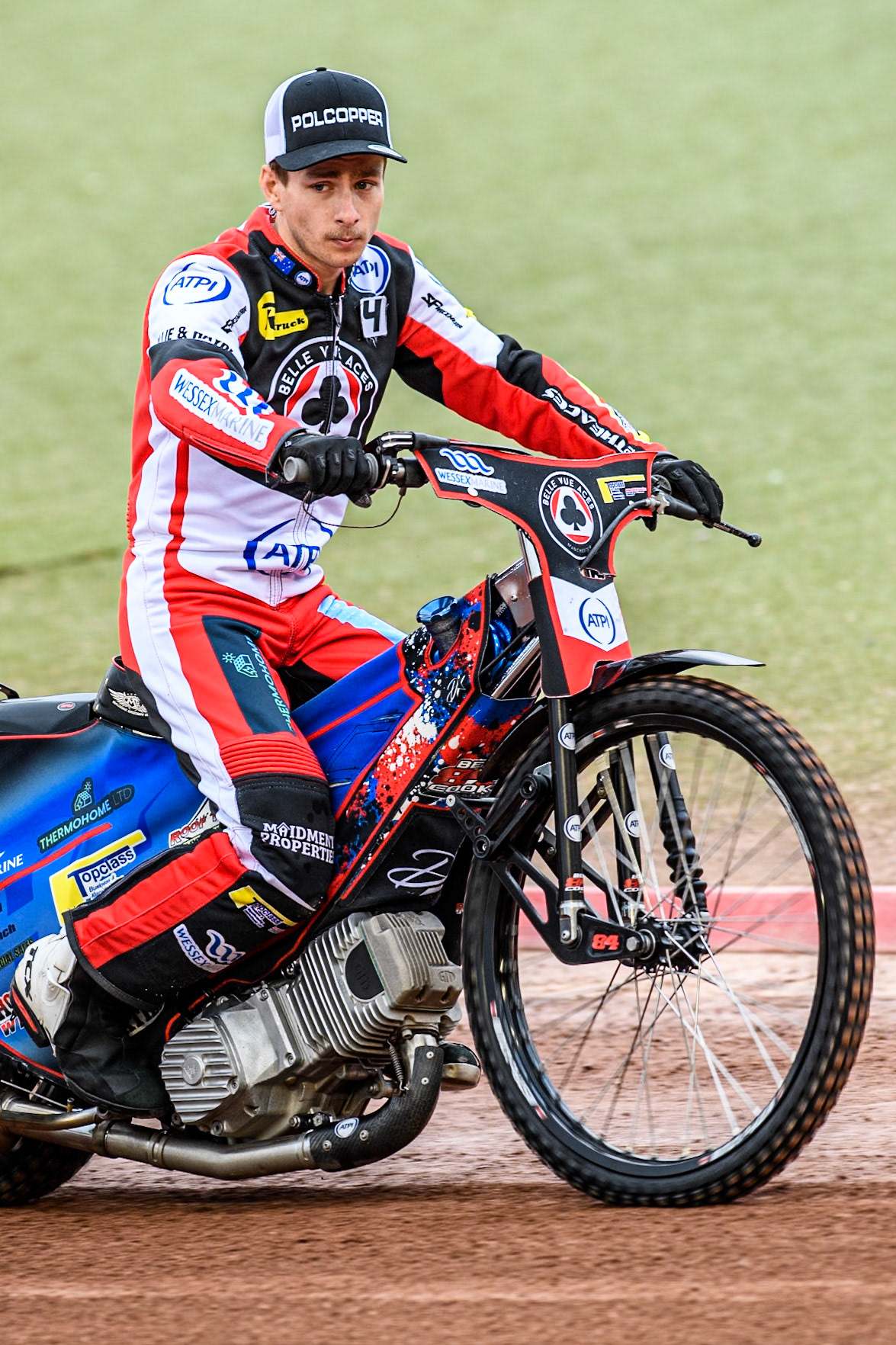 Belle Vue Aces' Ben Cook on the parade during the Rowe Motor Oil Premiership match between Belle Vue Aces and Leicester Lions at the National Speedway Stadium, Manchester on Monday 24th June 2024. (Photo: Ian Charles | MI News)