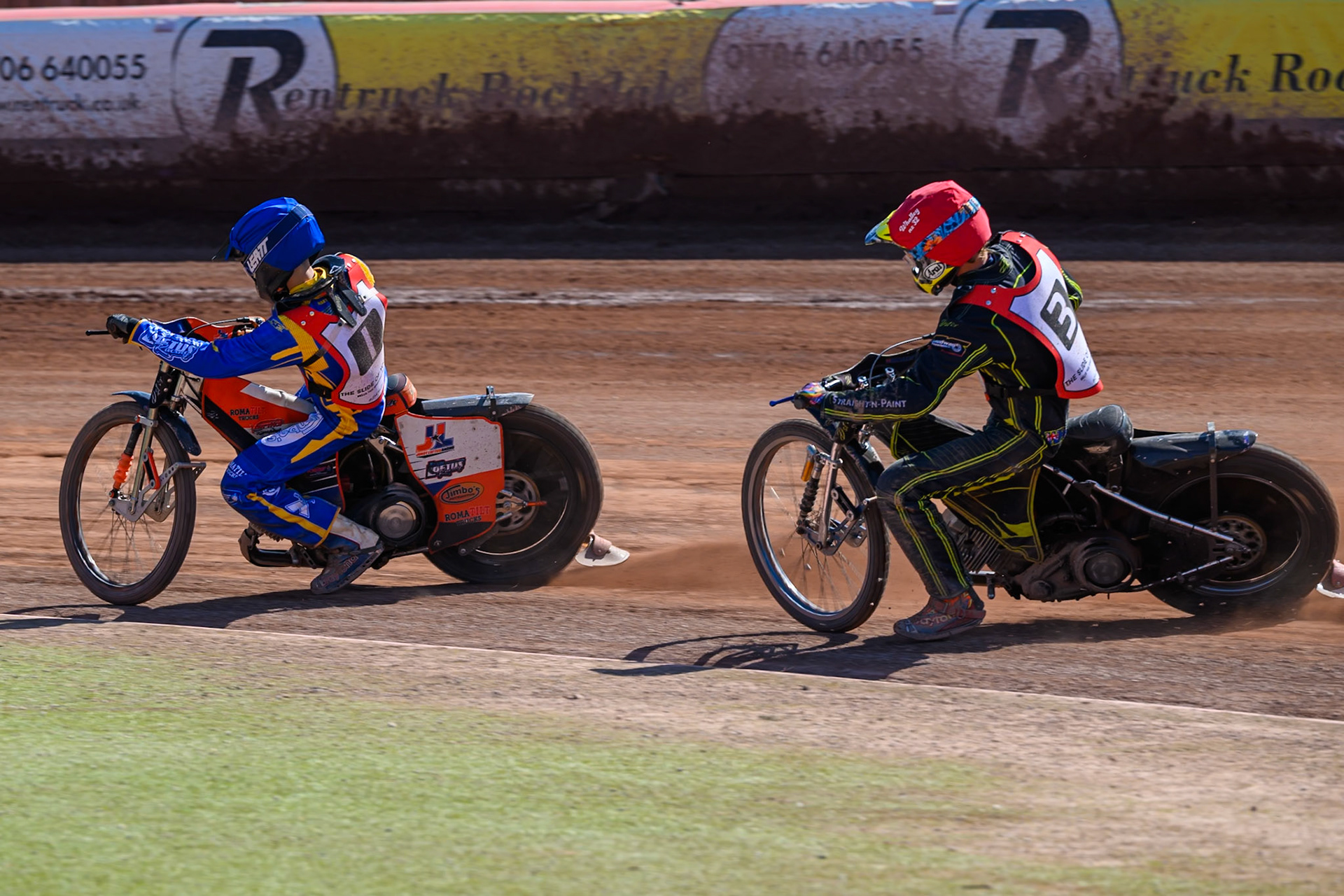 COLTS ACADEMY INDIVIDUAL EVENT FINSL RE-RUN: Jordy Loftus in Blue leading Ben Whalley  in Red  during the JR Ashworth &amp; Sons Colts Academy Event at the National Speedway Stadium, Manchester on Sunday 19th July 2026. (Photo: Ian Charles | MI News)