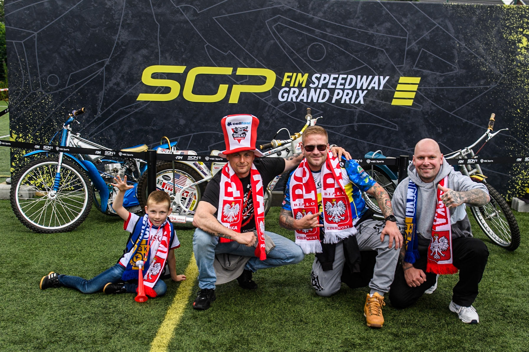 Polish Fans with the speedway bikes display in the FanZone during the Monster Energy FIM Speedway of Nation Final at the National Speedway Stadium, Manchester on Saturday 13th July 2024. (Photo: Ian Charles | MI News)