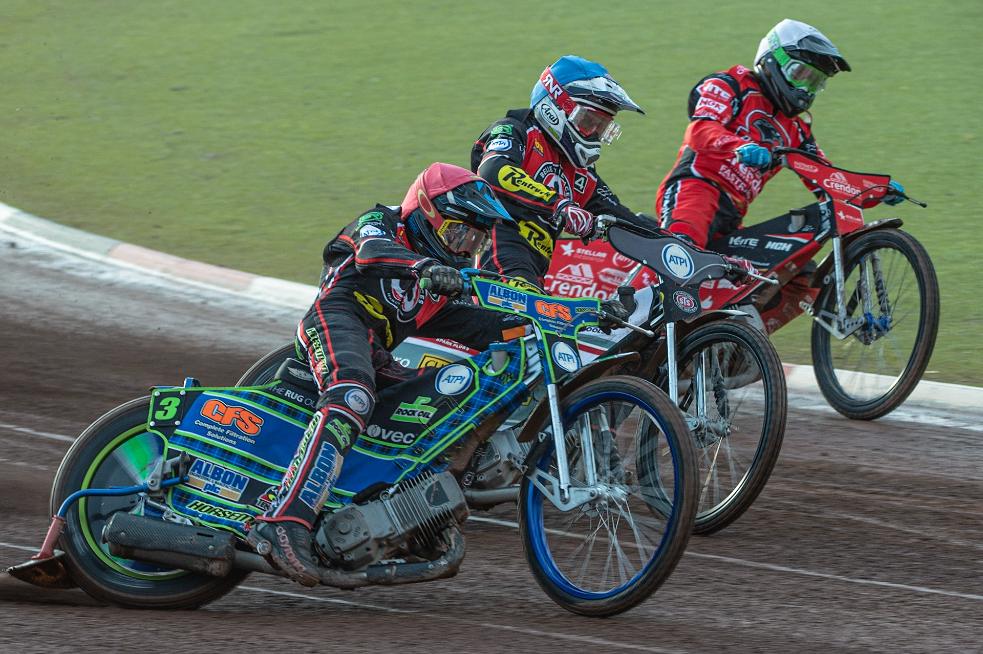 Photo by Ian Charles:

Belle Vue Aces  Dan Bewley  (Red) and Steve Worrall  (Blue) outside Scott Nicholls  (White)


Belle Vue Aces v Peterborough Panthers, British Speedway Premiership, National Speedway Stadium, Manchester, Thursday, 13, June, 2019