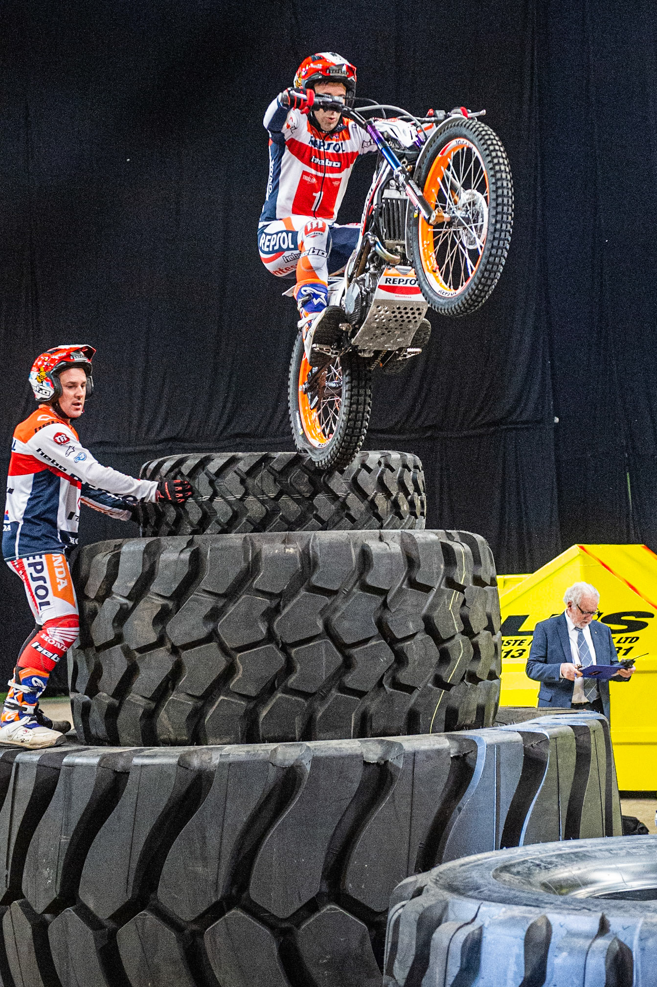 SHEFFIELD, ENGLAND  - DECEMBER 28TH  Tony Bou, Spain (Montessa) on the Tyres of Section 5  during the 25th Anniversary Sheffield Indoor Trial at the FlyDSA Arena, Sheffield on Saturday 28th December 2019. (Credit: Ian Charles | MI News)