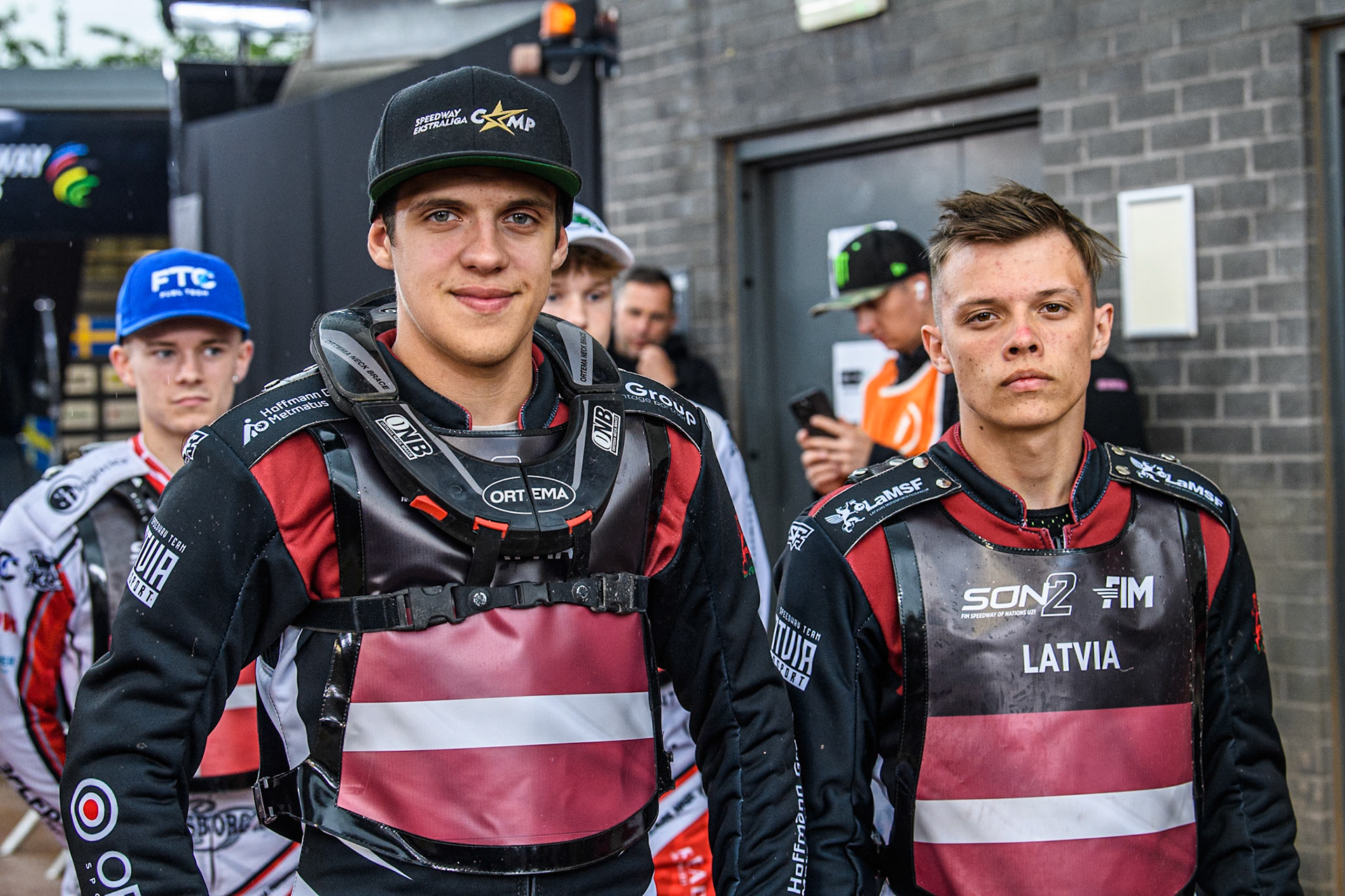 LATVIA (L to R) Artjoms Juhno and Nikita Kaulins during the Monster Energy FIM Speedway of Nations 2 (Under 21) Final at the National Speedway Stadium, Manchester on Friday 12th July 2024. (Photo: Ian Charles | MI News)