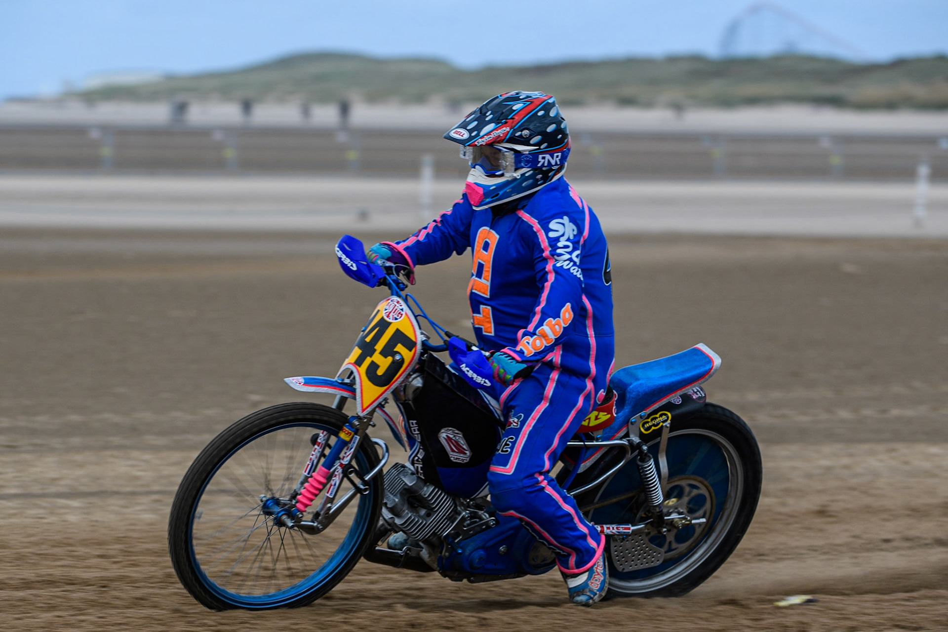 Shaun Bickley (145) in practice during the Fylde ACU British Sand Racing Masters Championship at  St Annes on Sea, Lancashire on Sunday 30th July 2023. (Photo: Ian Charles | MI News)
