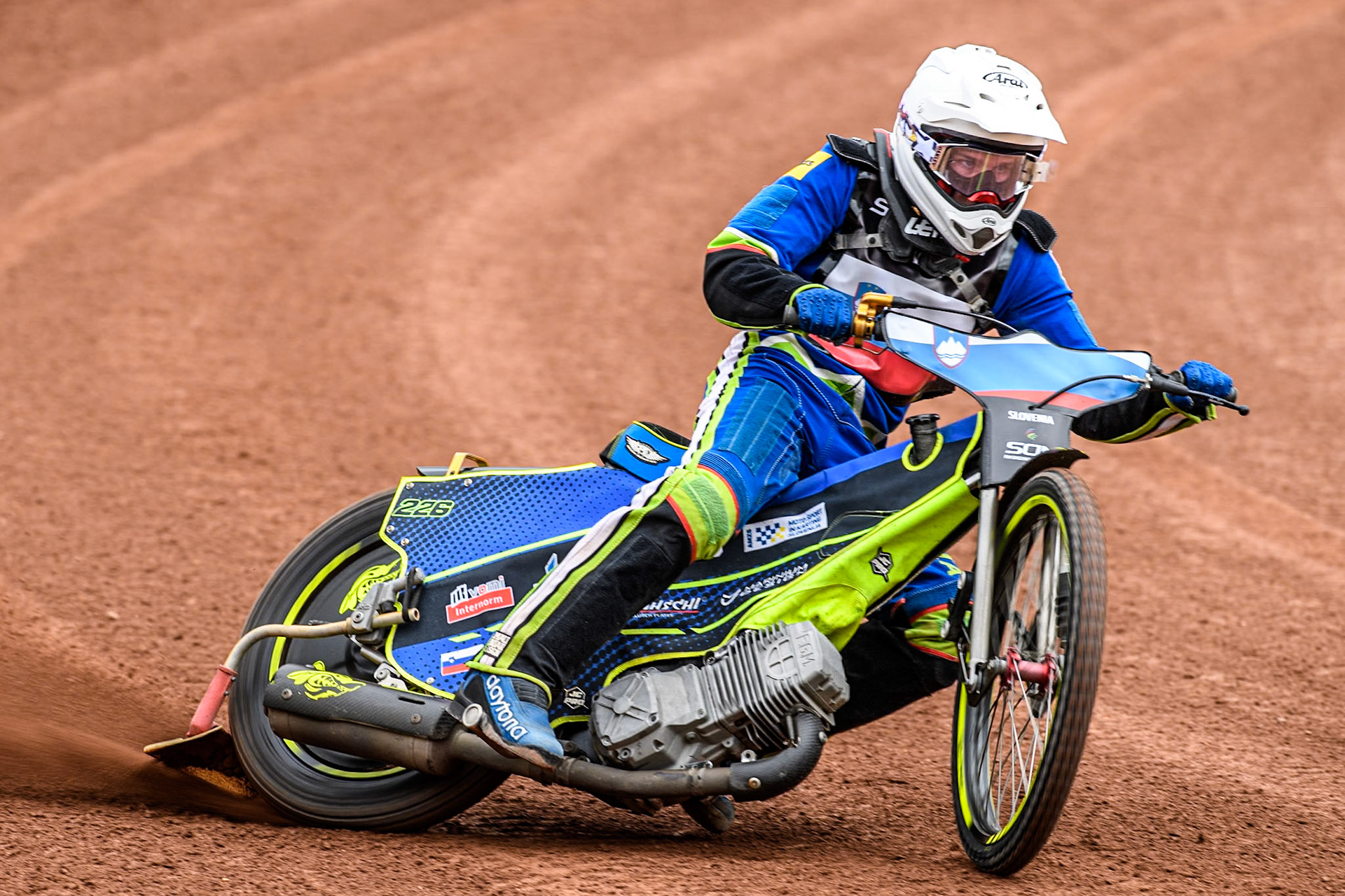 Anze Grmek of Slovenia practices during the Monster Energy FIM Speedway of Nation Semi Final 2 at the National Speedway Stadium, Manchester on Wednesday 10th July 2024. (Photo: Ian Charles | MI News)