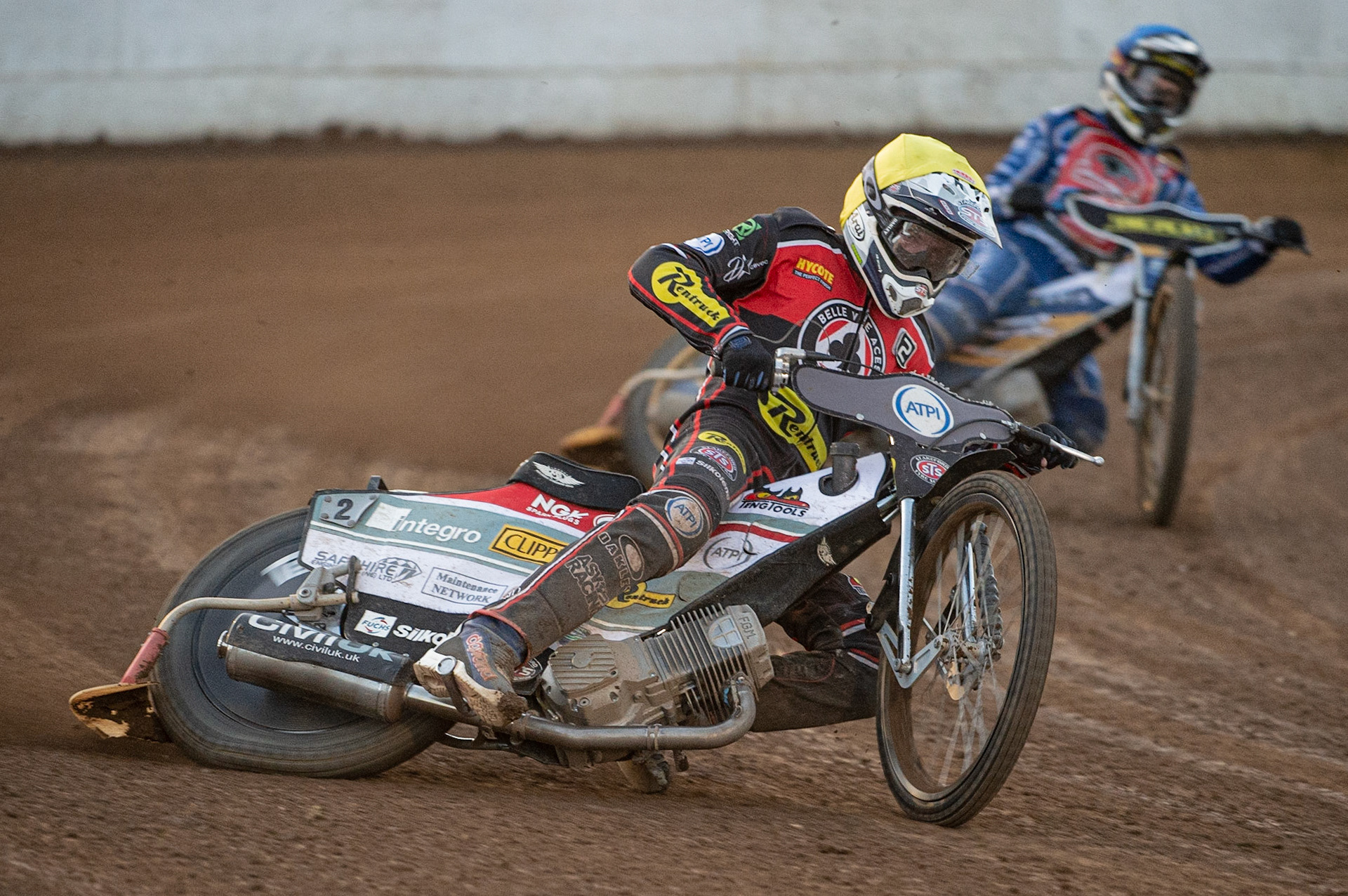 Photo by Ian Charles:

Steve Worrall  (Yellow) leads Ty Proctor  (Blue)

Peterborough Panthers v Belle Vue Aces, British Speedway Premiership, Thursday, 5, September, 2019