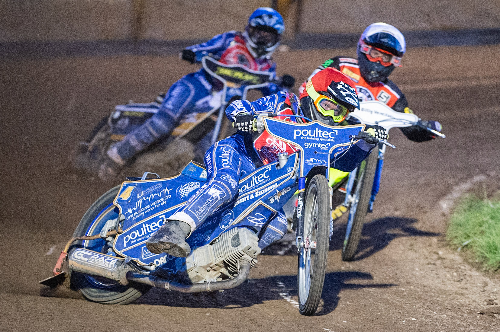 Photo by Ian Charles:

Michael Palm Toft  (Red) leads Kenneth Bjerre  (White) and Ty Proctor  (Blue)

Peterborough Panthers v Belle Vue Aces, British Speedway Premiership, Thursday, 5, September, 2019