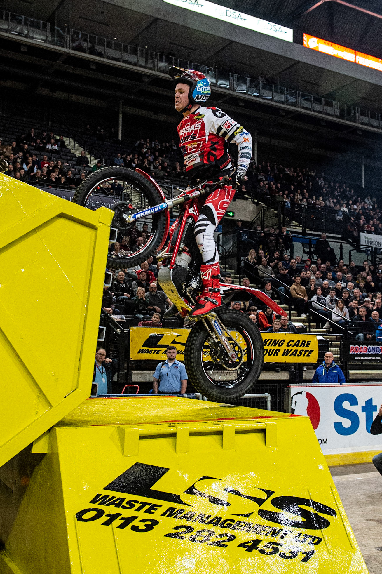SHEFFIELD, ENGLAND  - DECEMBER 28TH Jack Price, UK (GasGas) on the skips of Section 6  during the 25th Anniversary Sheffield Indoor Trial at the FlyDSA Arena, Sheffield on Saturday 28th December 2019. (Credit: Ian Charles | MI News)