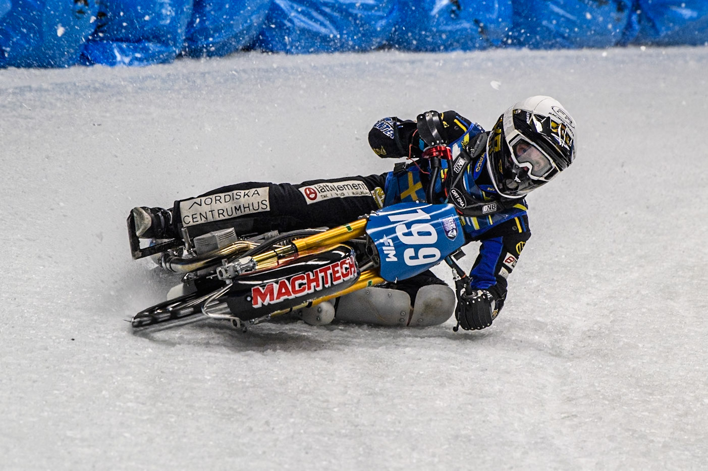 Martin Haarahiltunen (199) of Sweden in action during the Ice Speedway Gladiators World Championship Final 1 at Max-Aicher-Arena, Inzell on Saturday 15th March 2025. (Photo: Ian Charles | MI News)