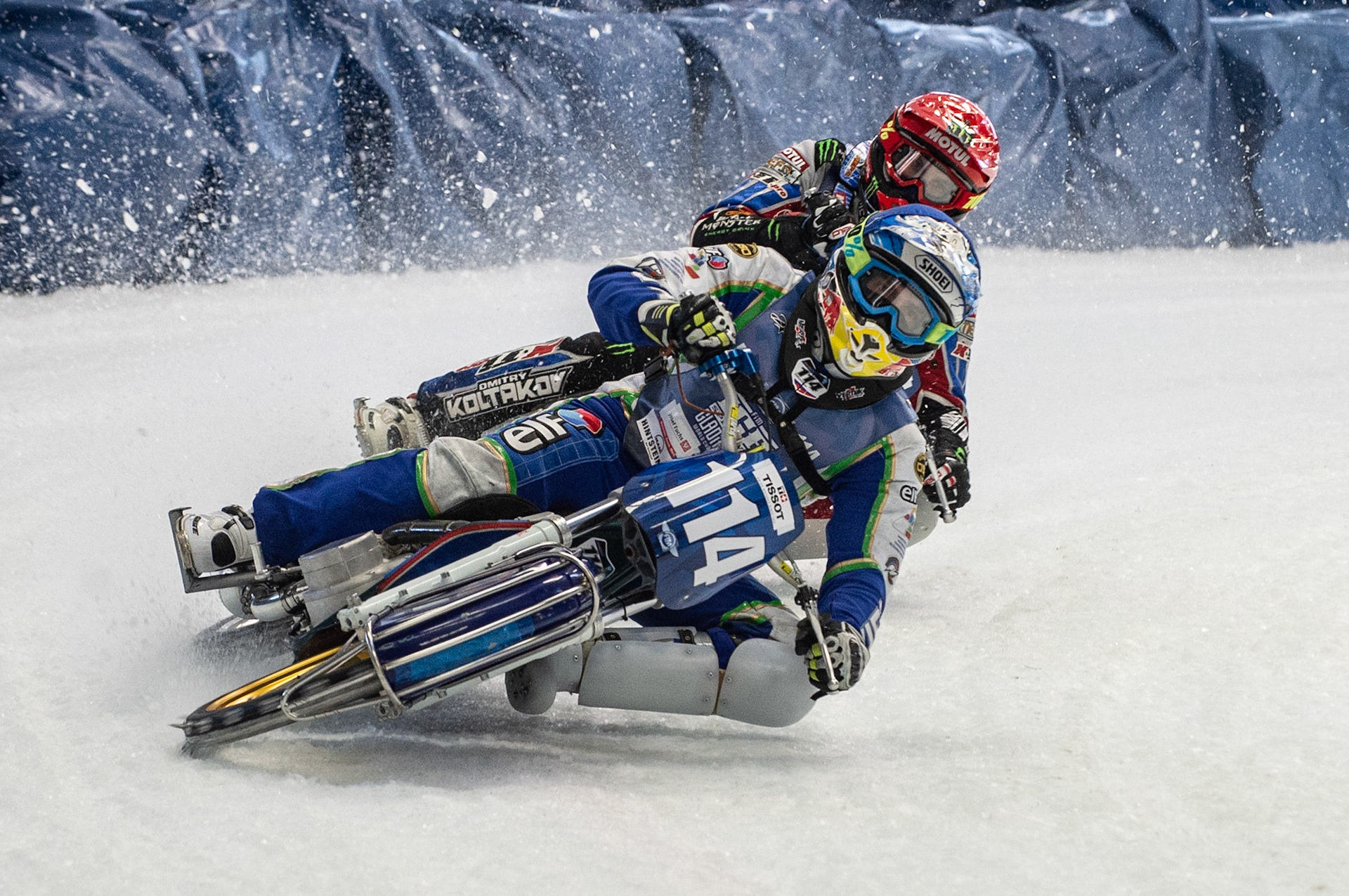 Photo: Ian Charles

Dinar Valeev (114) leads Dmitri Koltakov (106) in Semi Final 1

FIM Ice Speedway Gladiators World Championship, Event 4.2, Max-Aicher-Arena, Inzell, Germany, Sunday 17 March 2019