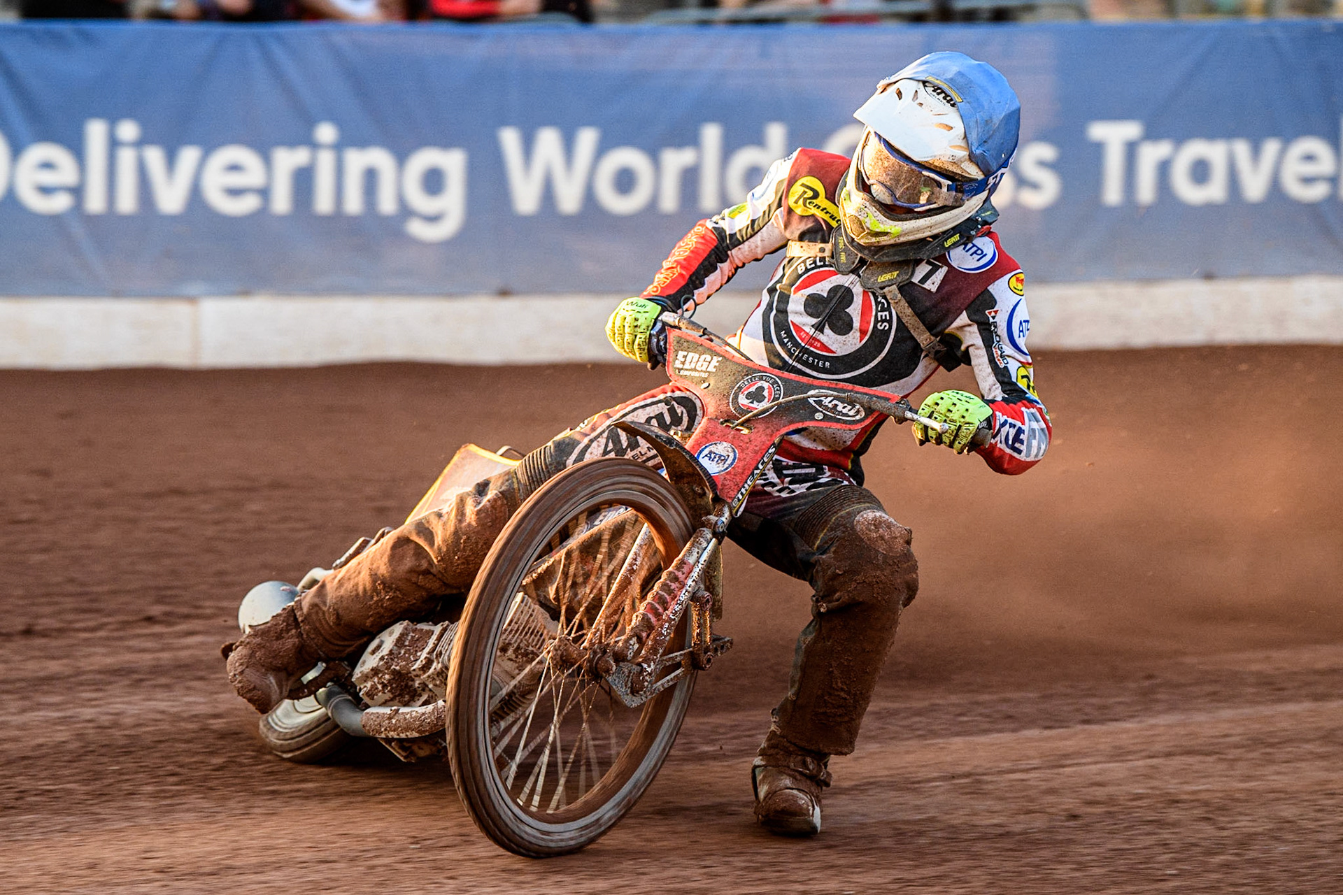 Jake Mulford in action  for Belle Vue ATPI Aces during the Sports Insure Premiership match between Belle Vue Aces and Peterborough at the National Speedway Stadium, Manchester on Monday 19th June 2023. (Photo: Ian Charles | MI News)