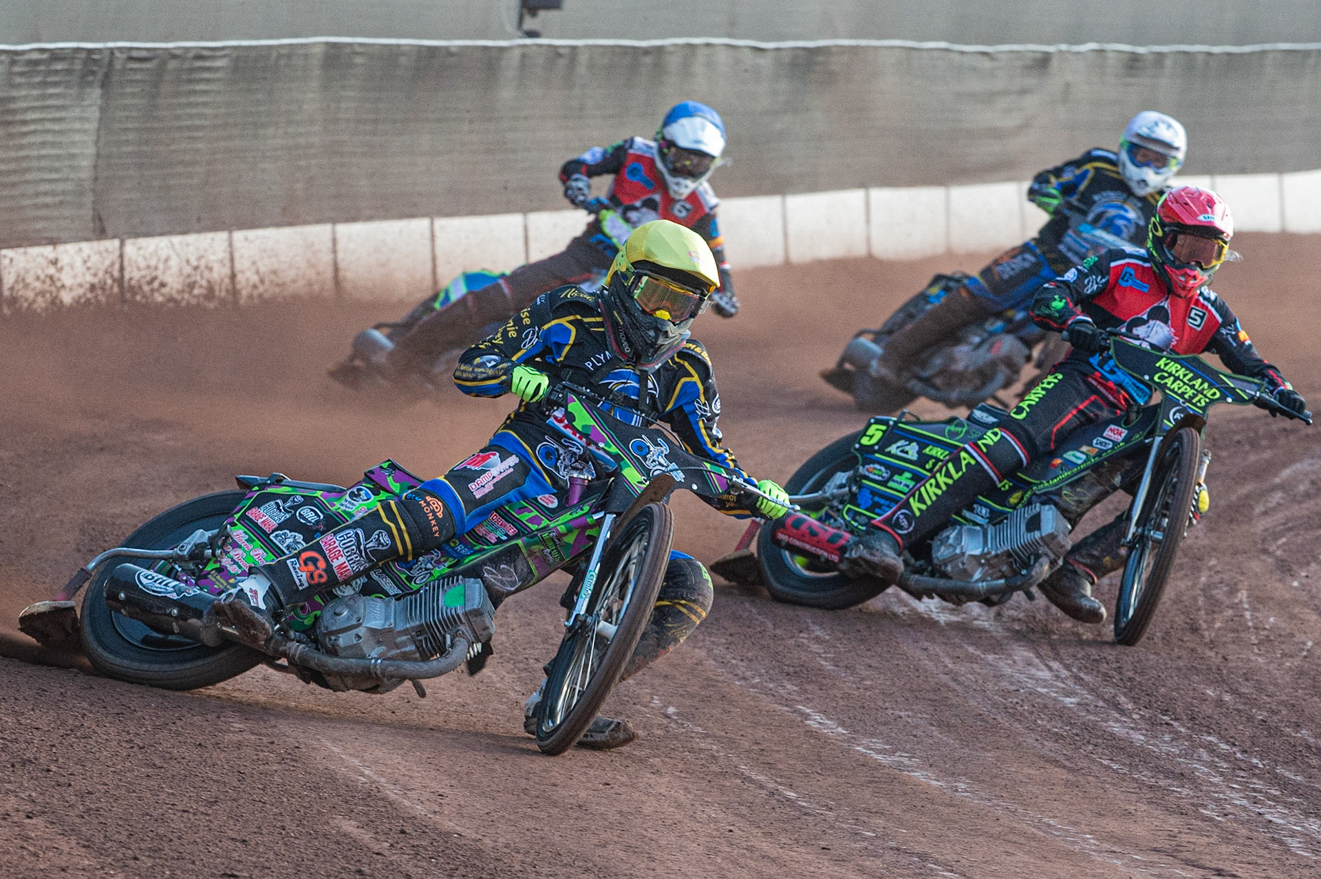 Photo: Ian Charles

Richard Andrews  (Yellow) battles with Kyle Bickley  (Red) with Ben Rathbone (Blue) and Scott Campos  (White) behind

Belle Vue Colts v Plymouth Gladiators National League, Belle Vue National Speedway Stadium, Manchester, Thursday 23  May  2019