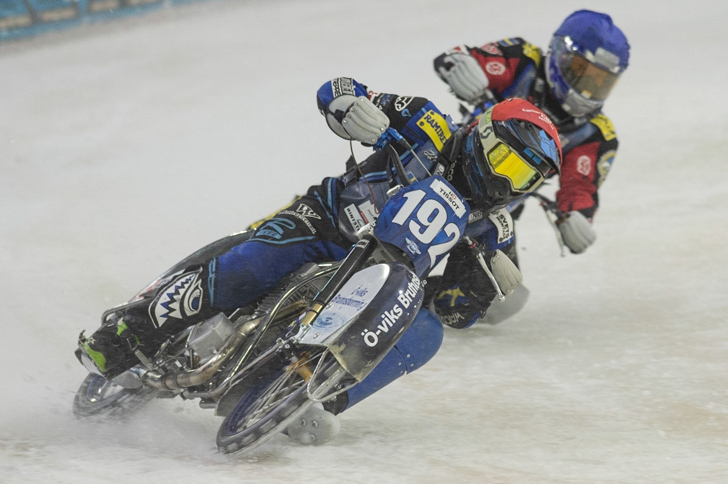 Photo: Ian Charles

Niclas Svensson (192) leads Stefan Svensson (58)
FIM Ice Speedway Gladiators World Championship, Event 5.1, Ice Rink Thialf, Heerenveen, Netherlands Saturday  30  March  2019
