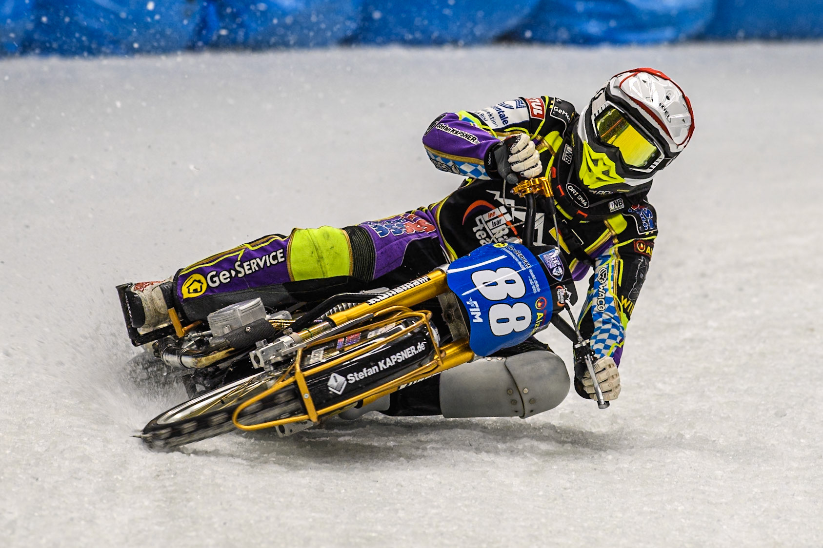 Max Niedermaier  (88) of Germany in action during the Ice Speedway Gladiators World Championship Final 1 at Max-Aicher-Arena, Inzell on Saturday 15th March 2025. (Photo: Ian Charles | MI News)
