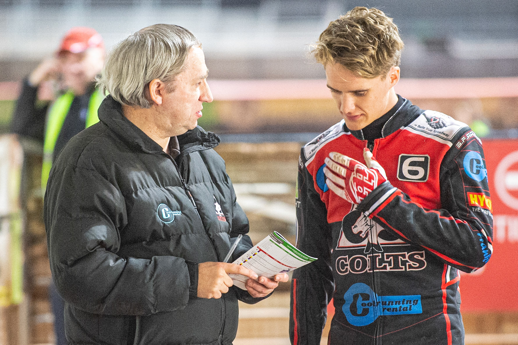 Photo: Ian Charles

Graham Goodwin (left) with Ben Rathbone 

Belle Vue Colts v Cradley Heathens, SGB National League KO Cup Semi Final 2nd Leg, Belle Vue National Speedway Stadium, Manchester, Wednesday 18  September  2019
