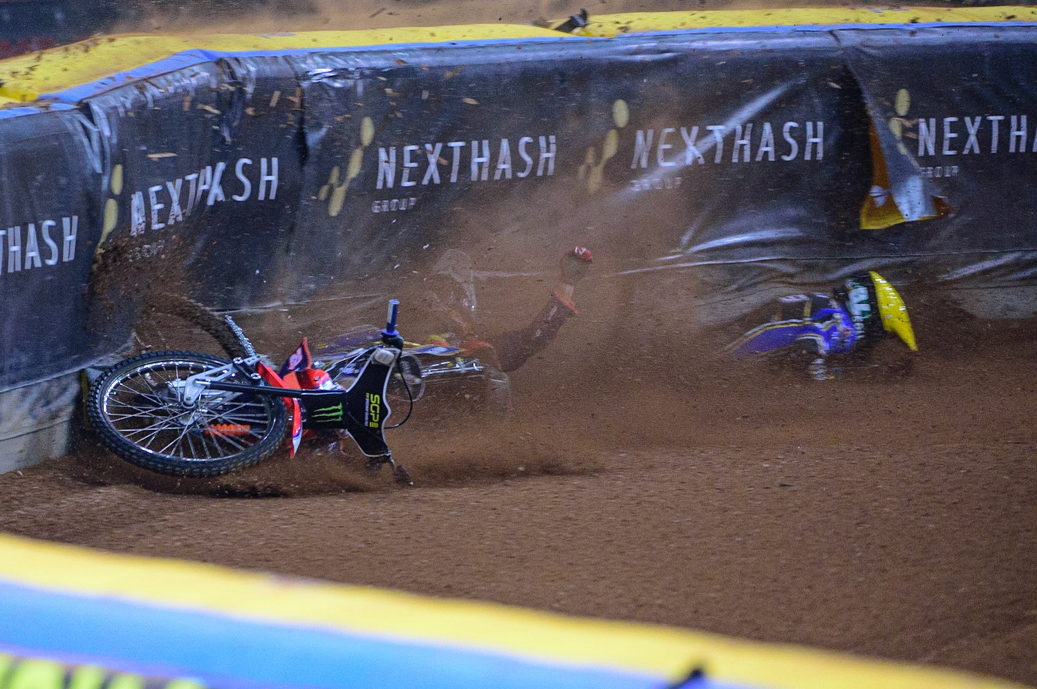 Andžejs Ļebedevs (29) (White) collides with Jason Doyle (69) (Yellow) on the opening turn during the FIM  Speedway Grand Prix of Great Britain at the Principality Stadium, Cardiff on Saturday 13th August 2022. (Credit: Ian Charles | MI News