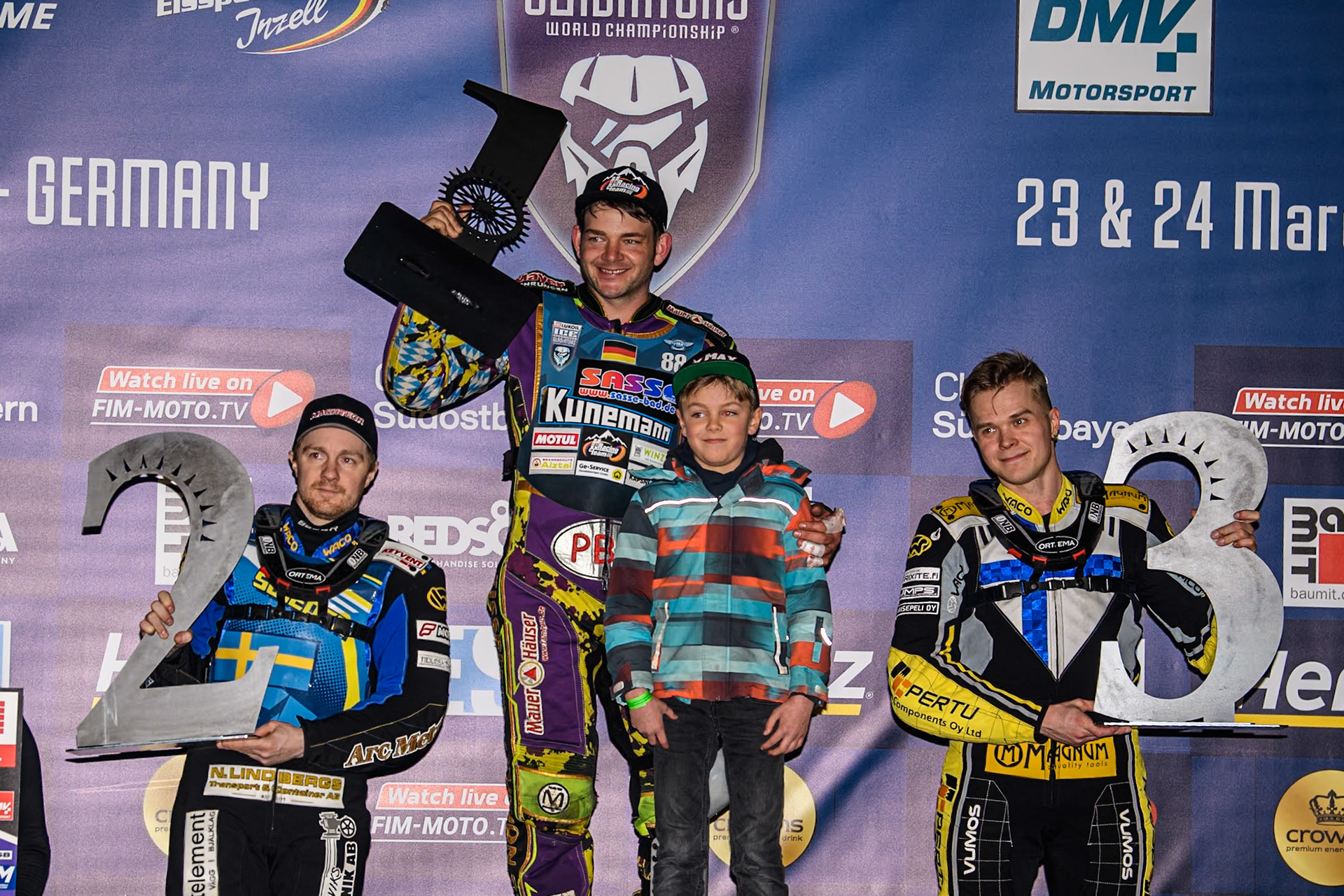 during the FIM Ice Speedway Gladiators World Championship Final 1 at the Max-Aicher-Arena, Inzell on Saturday 23 March 2024. (Photo: Ian Charles | MI News)