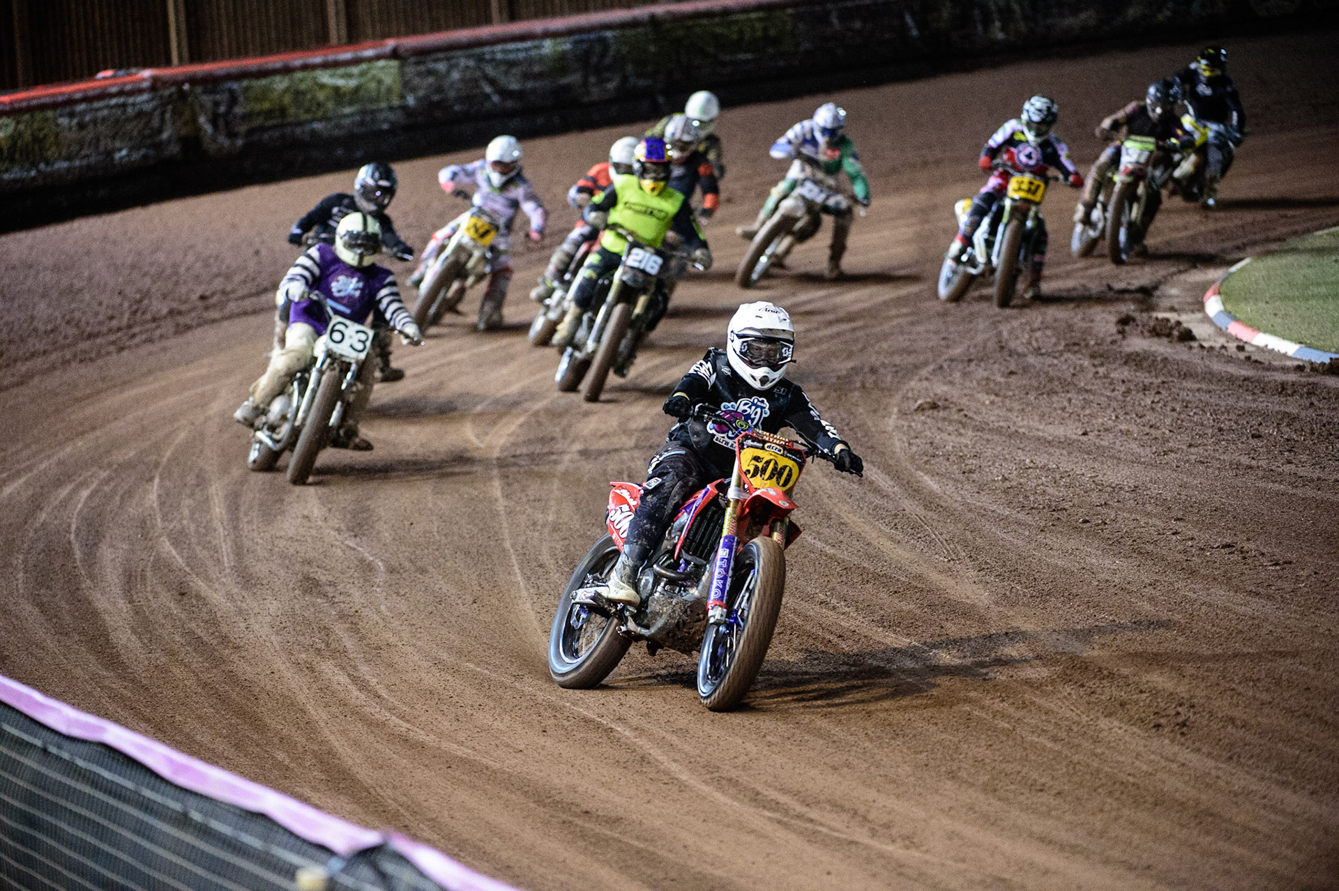 MANCHESTER, UK. OCT 30TH   Rob Mear (500) leads the second flat track heat during the Manchester Masters Sidecar Speedway and Flat Track Racing at the National Speedway Stadium, Manchester on Saturday 30th October 2021. (Credit: Ian Charles | MI News)