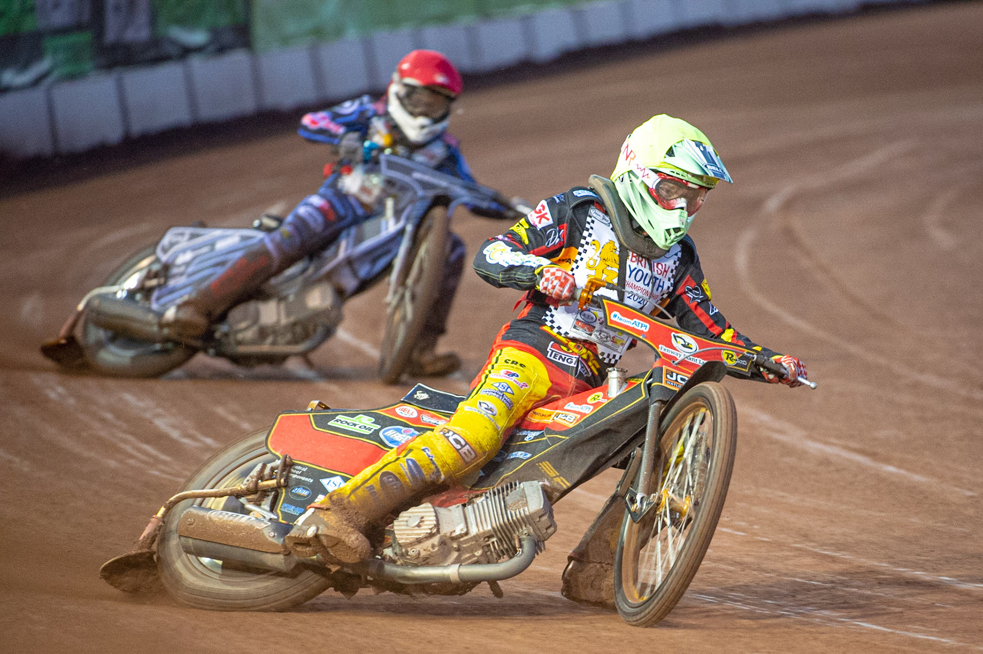 Photo: Ian CharlesJoe Thompson (Yellow) leads Sam McGurk (Red) (500cc A Class)British Youth Speedway Championship (Round 5), National Speedway Stadium, Manchester Saturday  10  October  2020