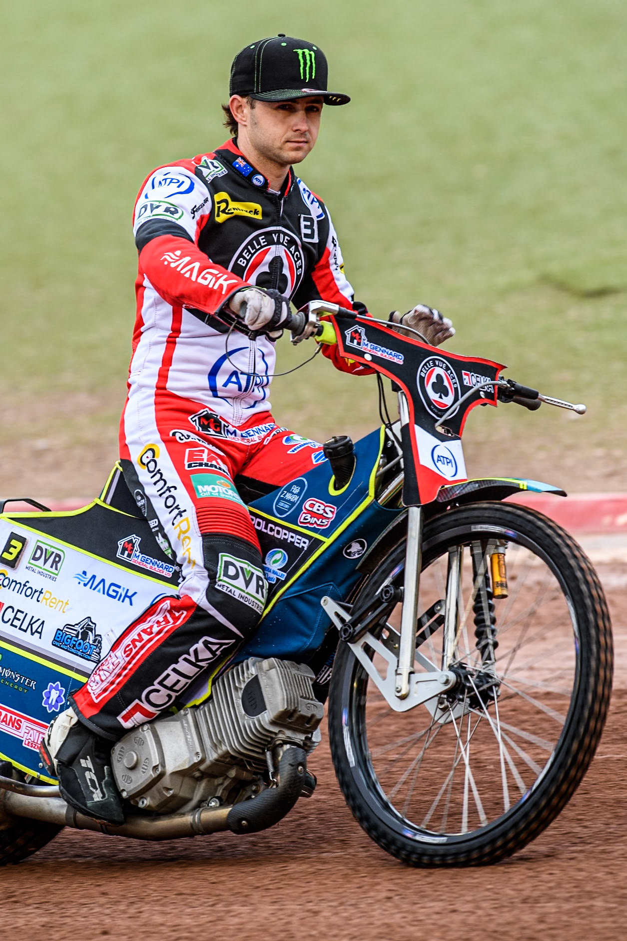 Belle Vue Aces' Jaimon Lidsey on the parade during the Rowe Motor Oil Premiership match between Belle Vue Aces and Leicester Lions at the National Speedway Stadium, Manchester on Monday 24th June 2024. (Photo: Ian Charles | MI News)