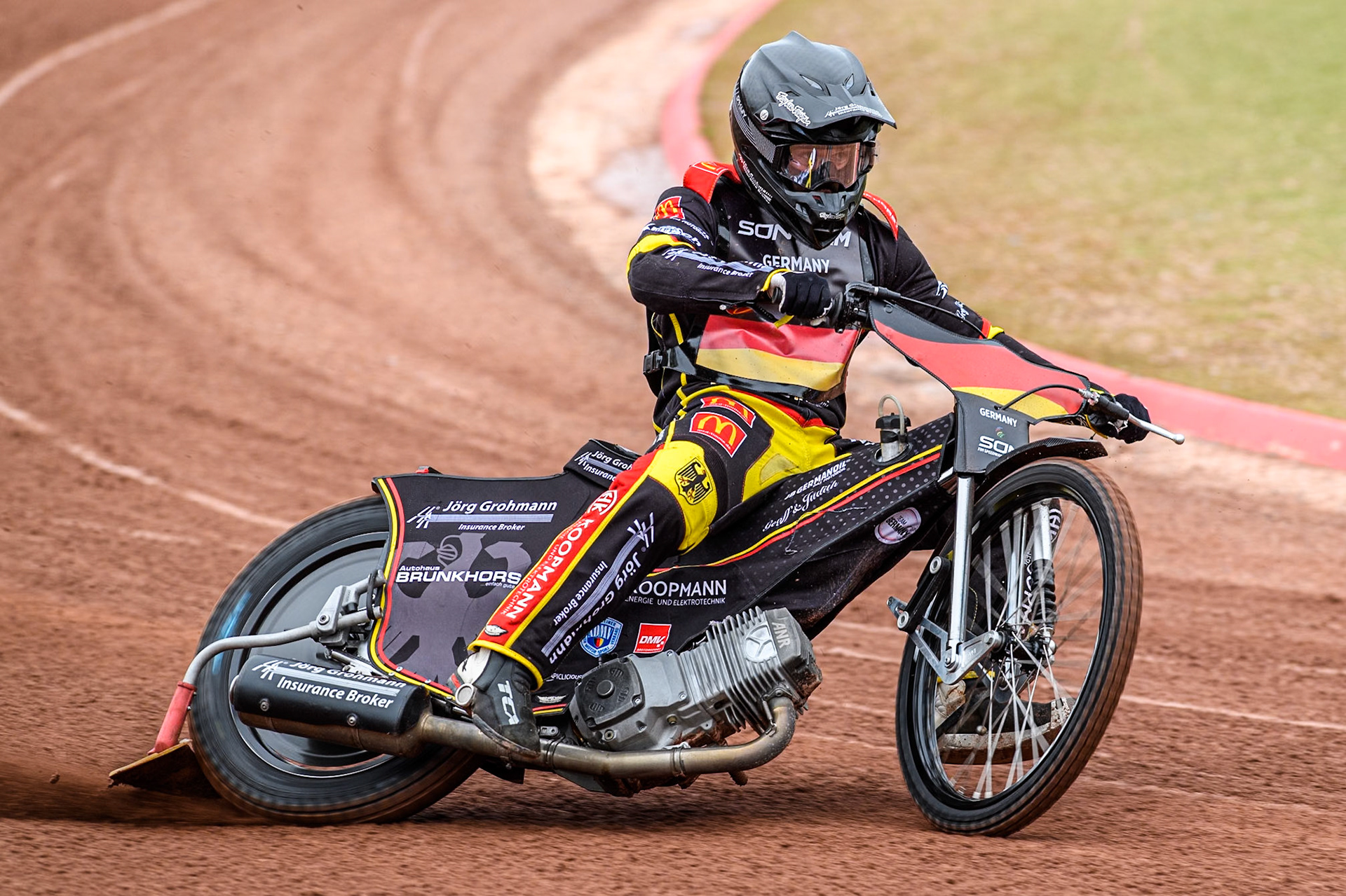 Erik Riss of Germany practices during the Monster Energy FIM Speedway of Nations Semi-Final 1 at the National Speedway Stadium, Manchester on Tuesday 9th July 2024. (Photo: Ian Charles | MI News)