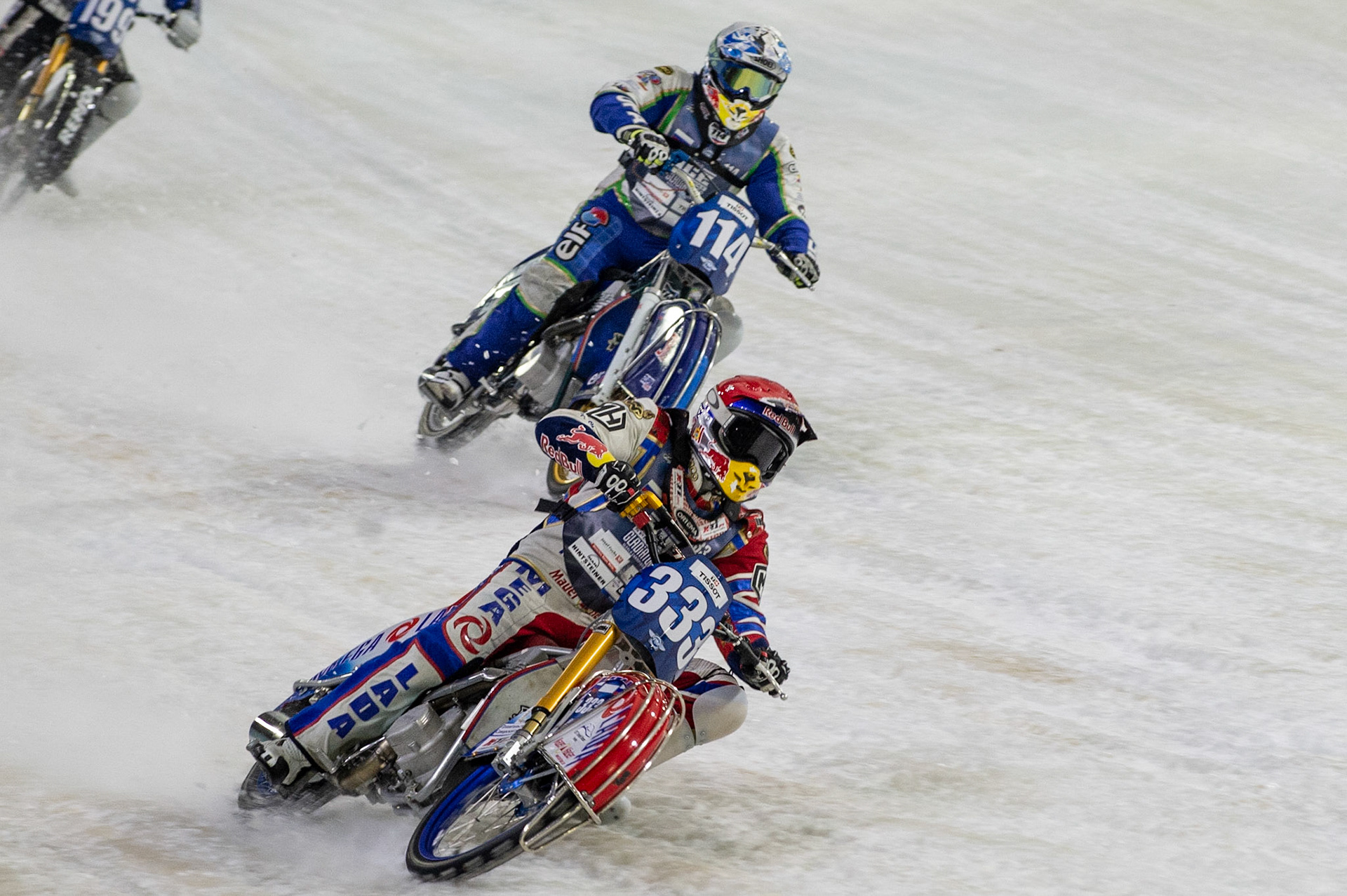 Photo: Ian Charles

Danil Ivanov (333) leads Dinar Valeev (114)

FIM Ice Speedway Gladiators World Championship, Event 5.1, Ice Rink Thialf, Heerenveen, Netherlands Saturday  30  March  2019