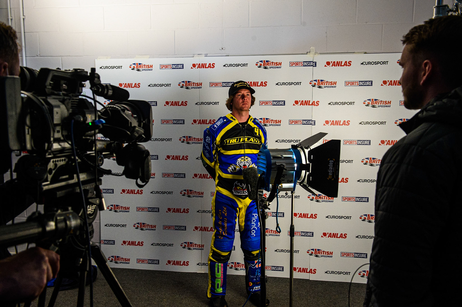Photo: Ian CharlesKyle Howarth gives a TV InterviewDiscovery Networks Eurosport Speedway Season Launch, National Speedway Stadium, Manchester Wednesday  12  May  2021